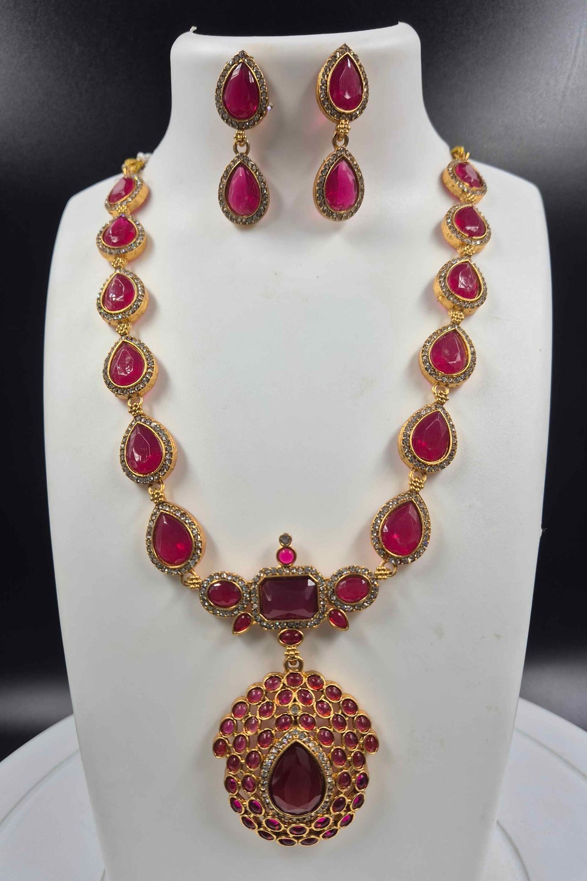 Ruby Stone Haram  Set with Grand Pendant | Bridal Jewellery