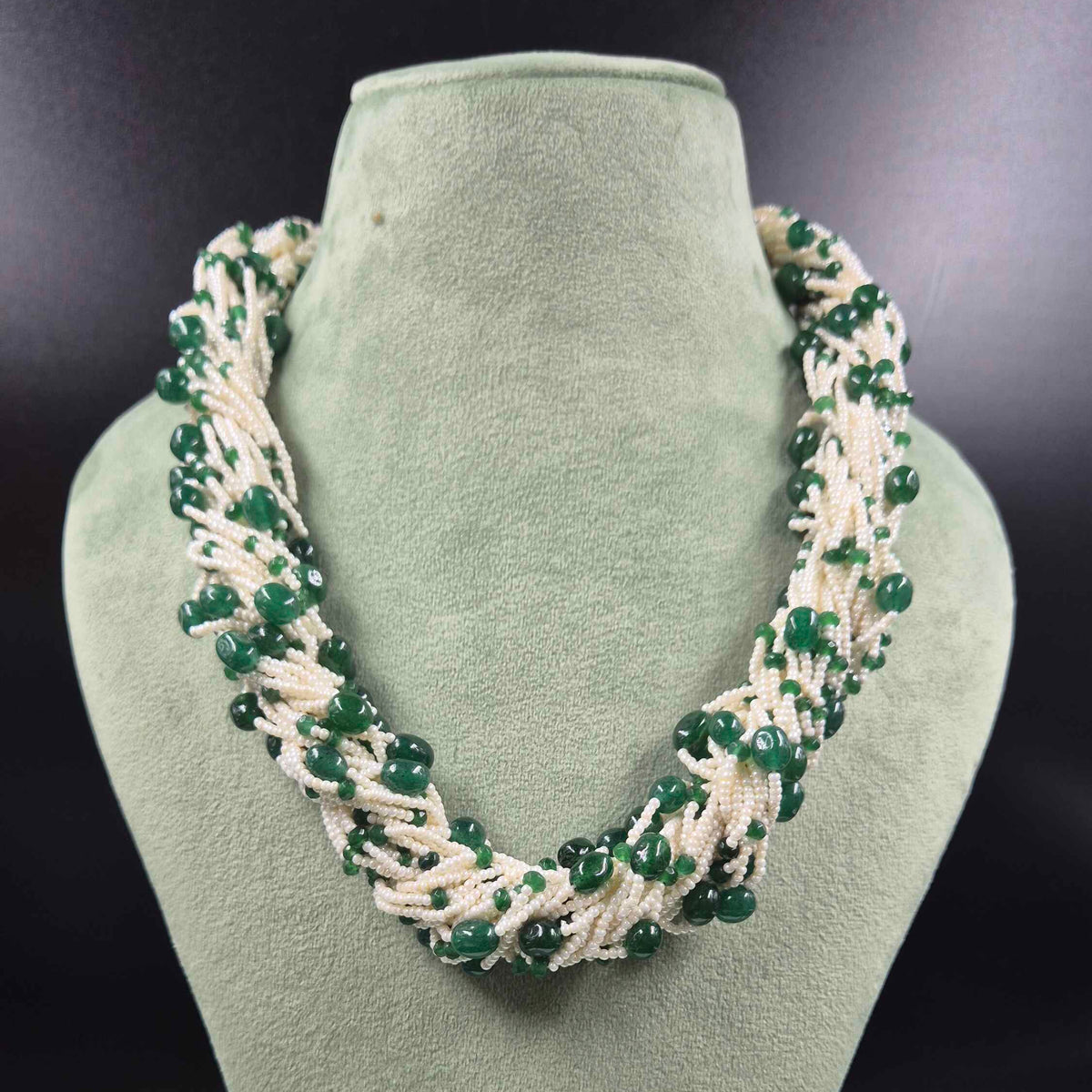 Green Beaded MULTI LAYERED Pearl Necklace | Elegant Traditional Layered Jewellery