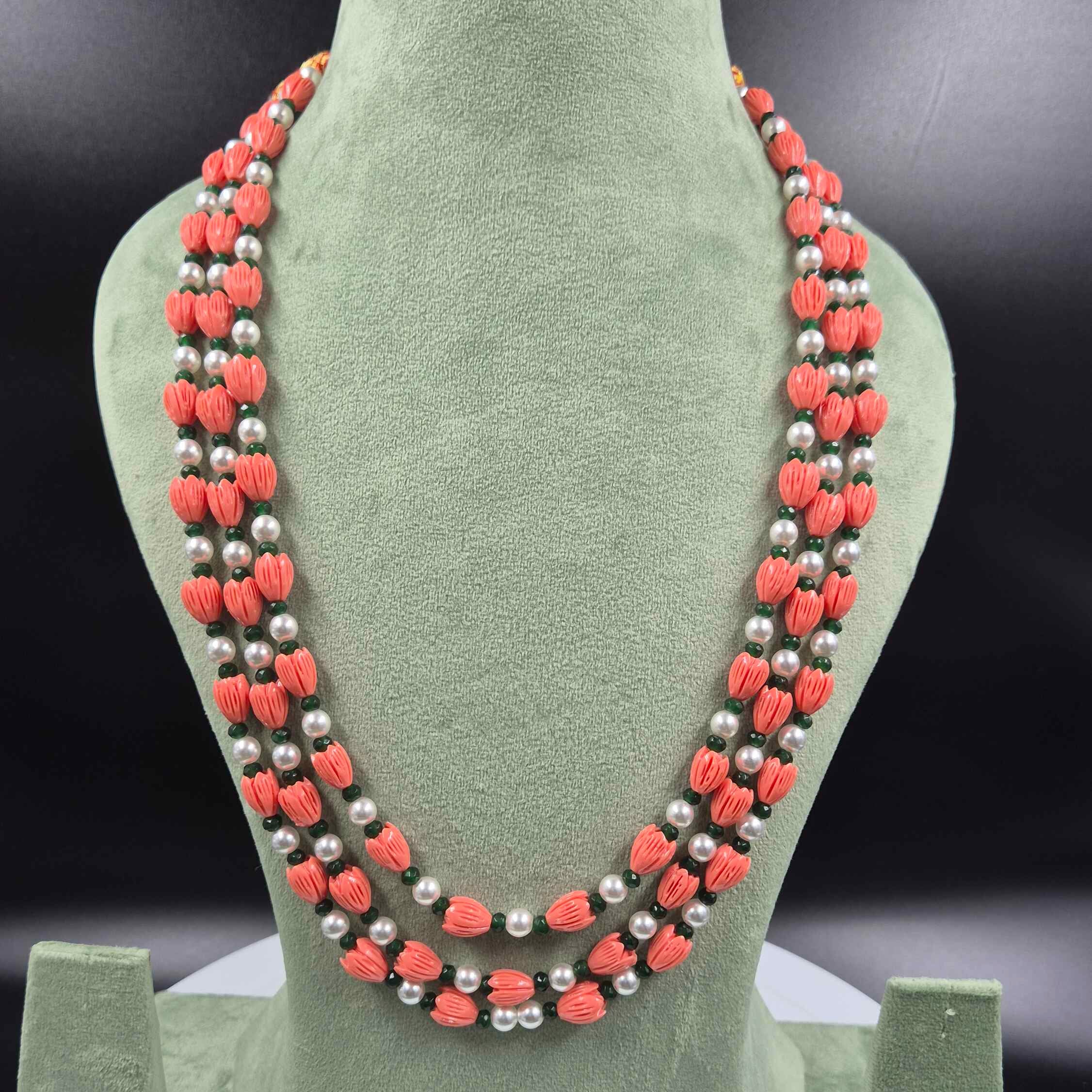 Coral Bead Pearl Layered Necklace | Traditional Designer Jewellery