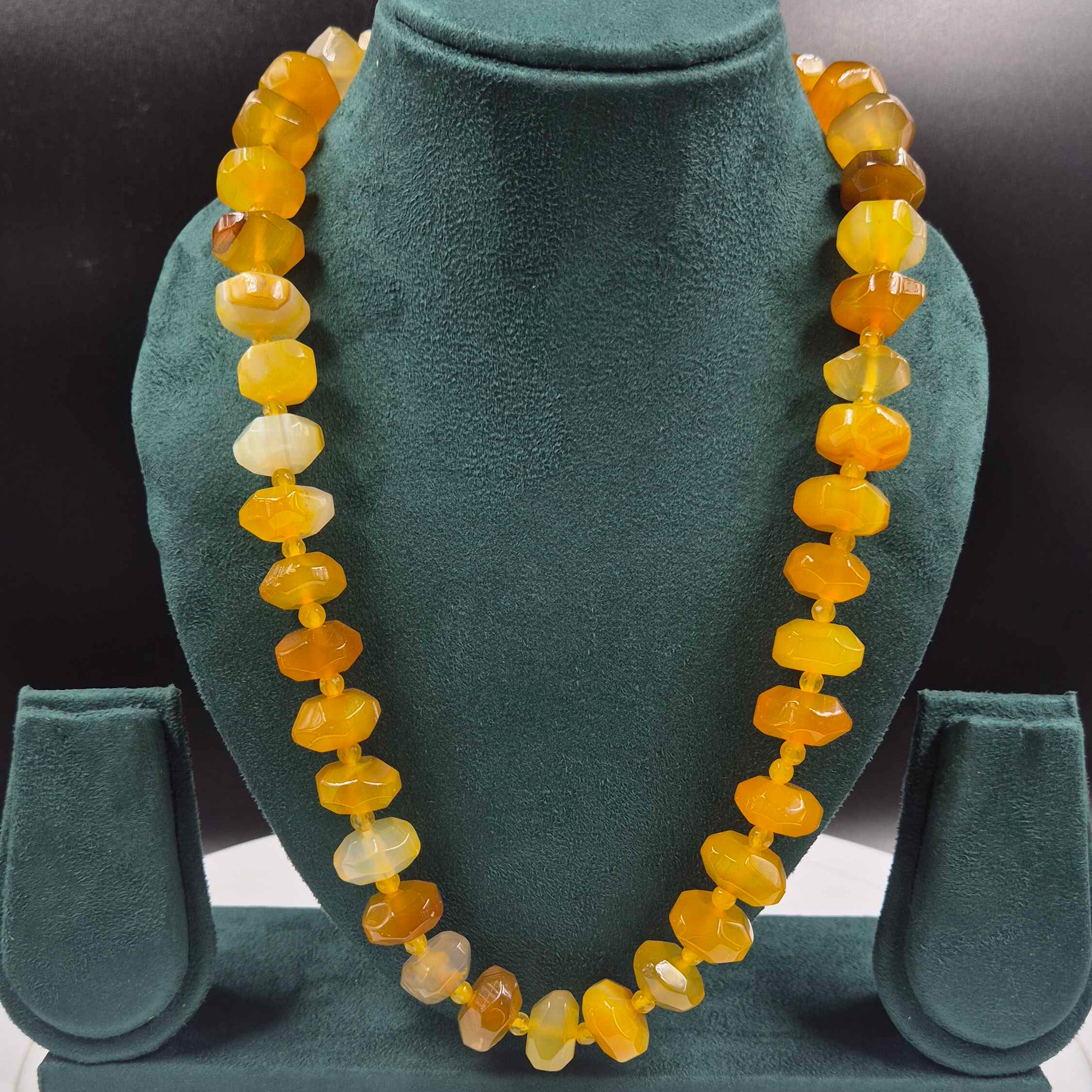 Yellow Agate Beads Necklace for Women | Natural Stone Mala Jewelry