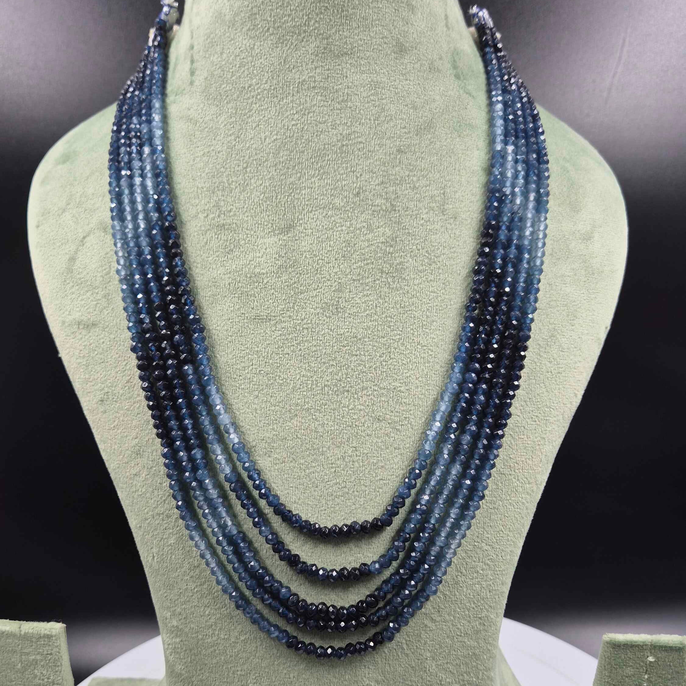 Multi-Strand Blue Crystal Beaded Necklace | Layered Statement Jewellery | Jeys Jewels