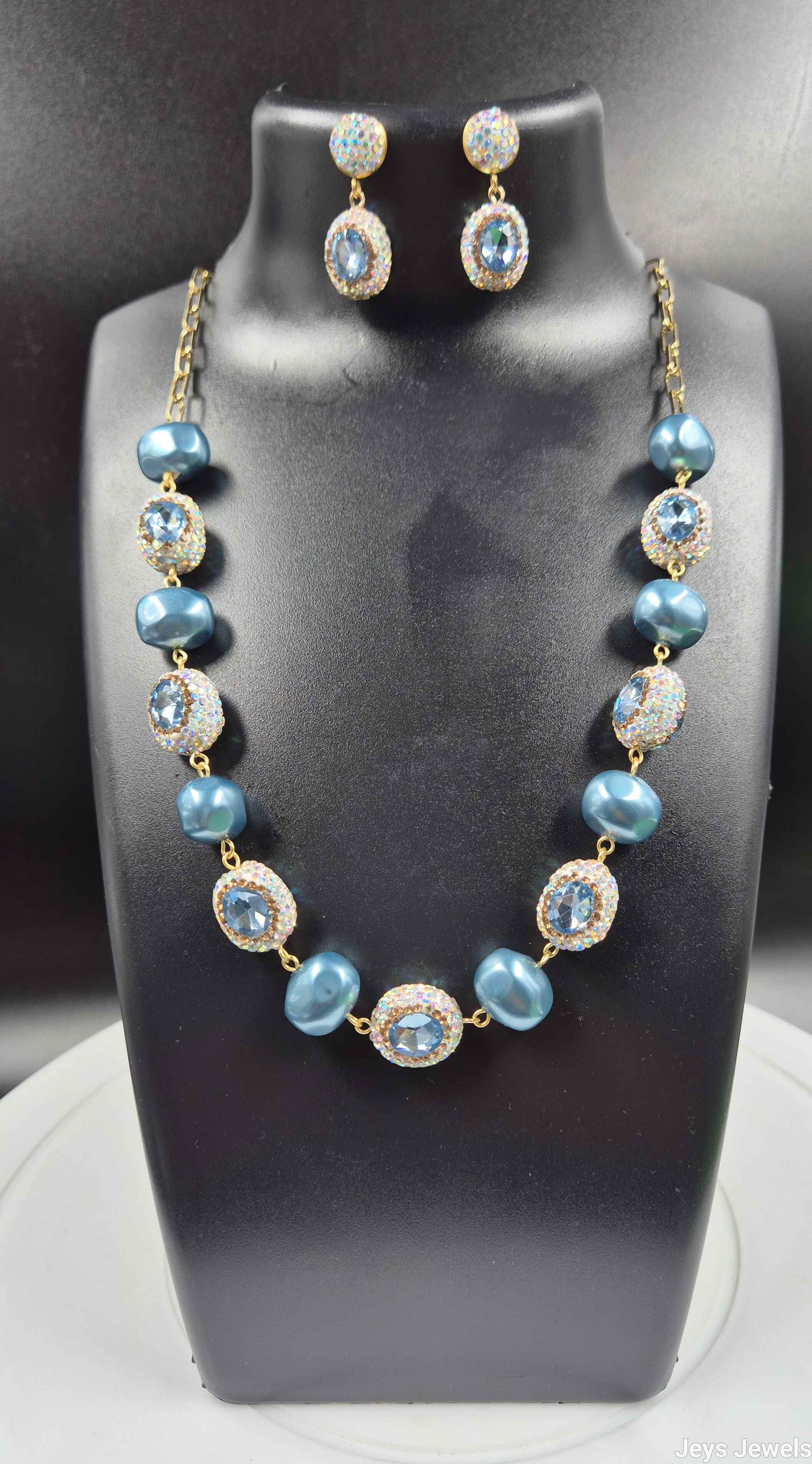 Blue Pearl & Crystal Necklace Set | Elegant Designer Jewellery Set