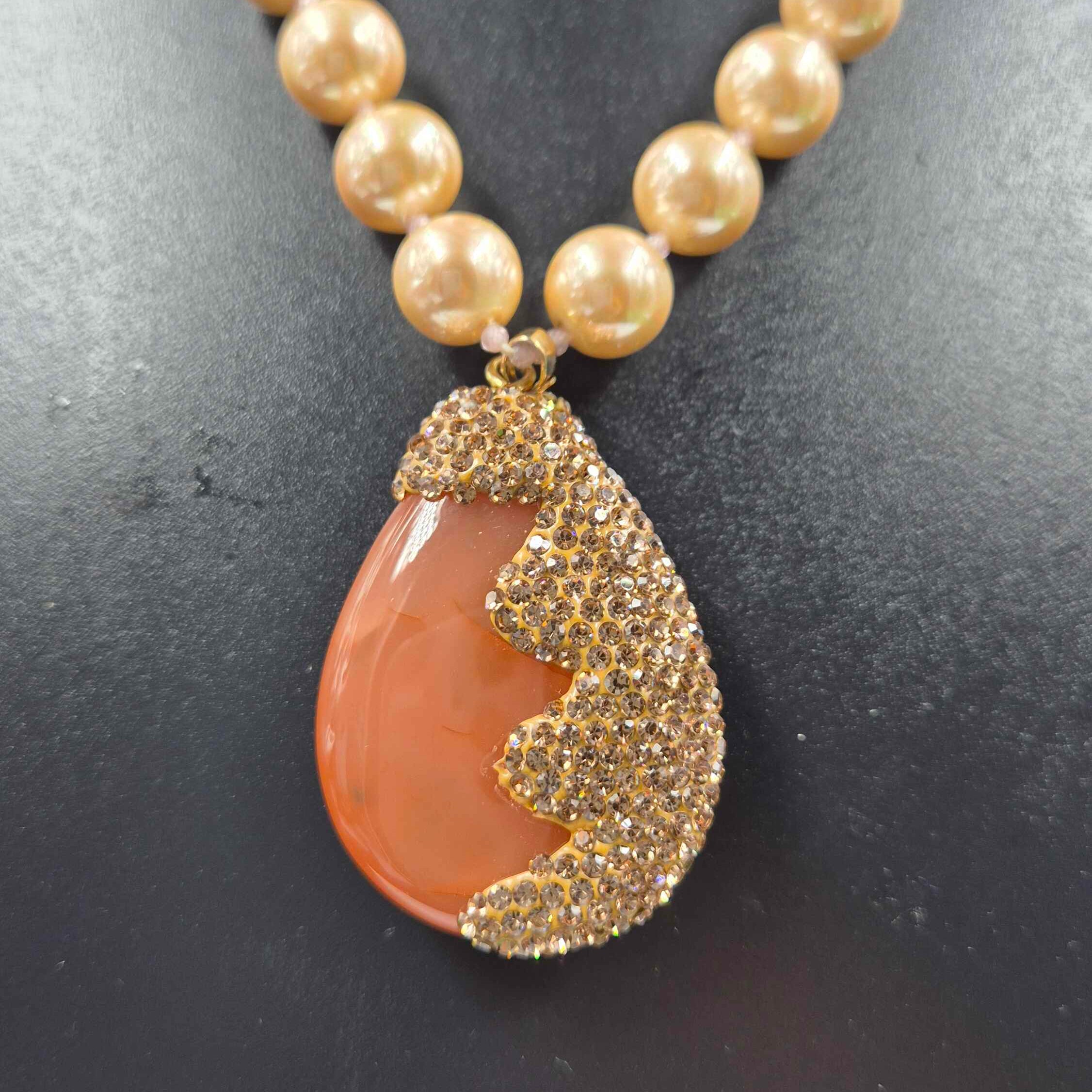 Peach Pearl Pendant Necklace Set | Elegant Statement Jewellery Set