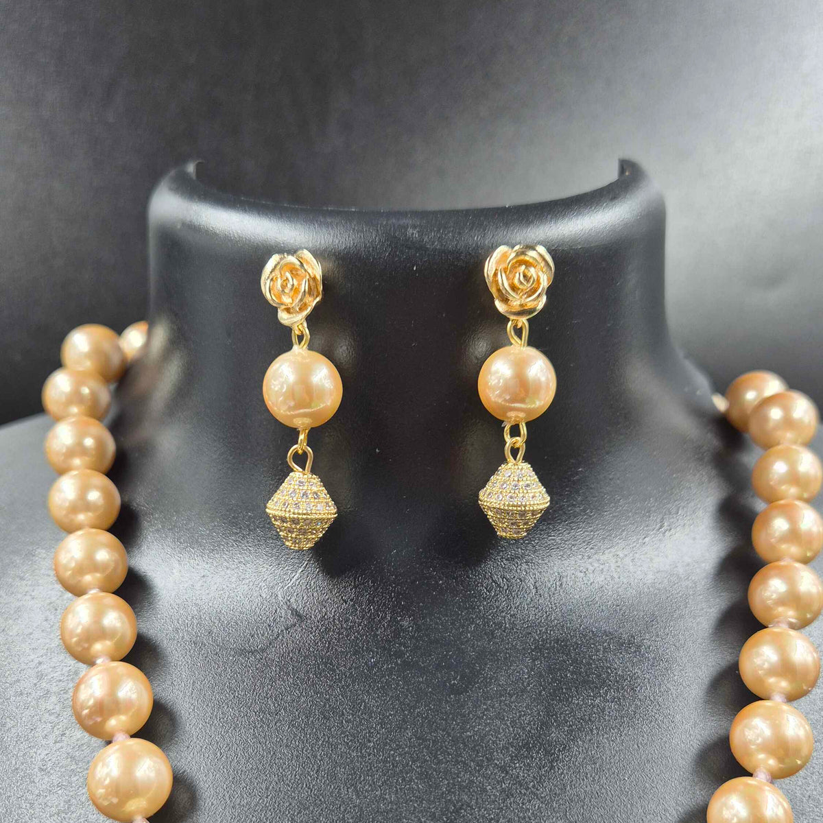 Peach Pearl Pendant Necklace Set | Elegant Statement Jewellery Set
