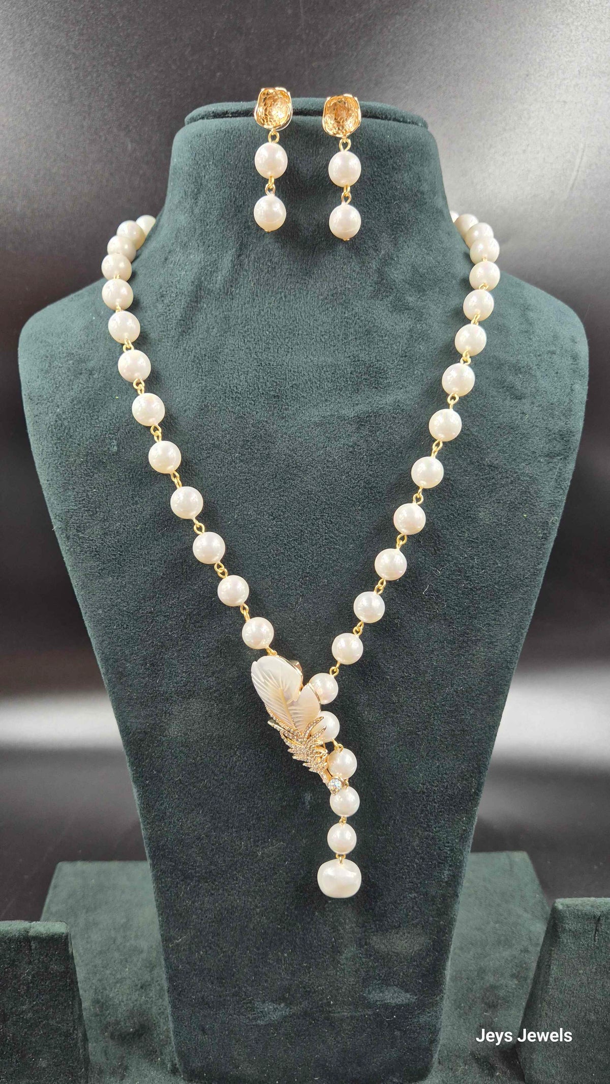 Elegant White Pearl Feather Necklace Set | Designer Pearl Jewellery