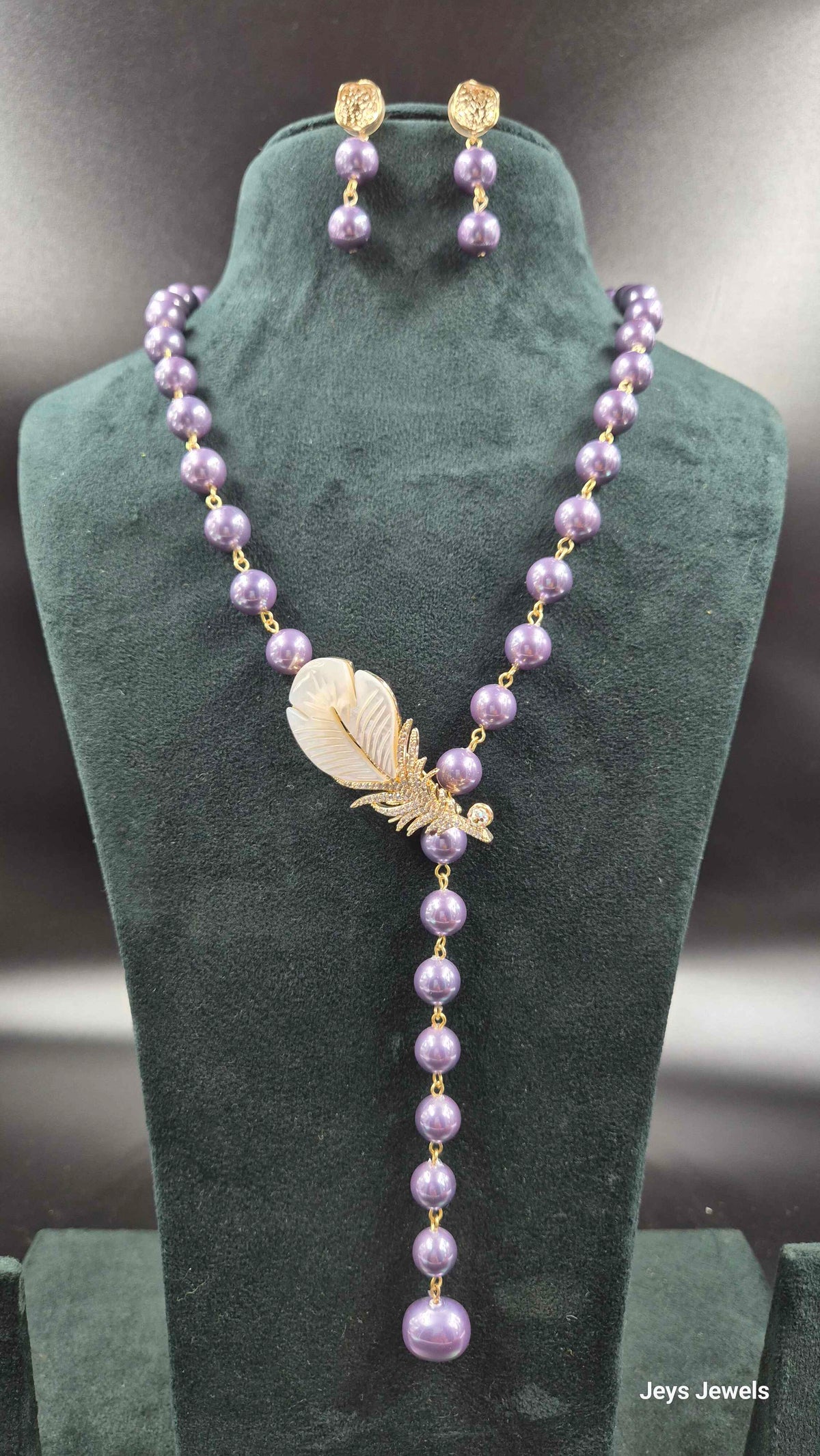 Purple Pearl Peacock Pendant ,Length adjustable  Necklace Set | Elegant Designer Jewellery