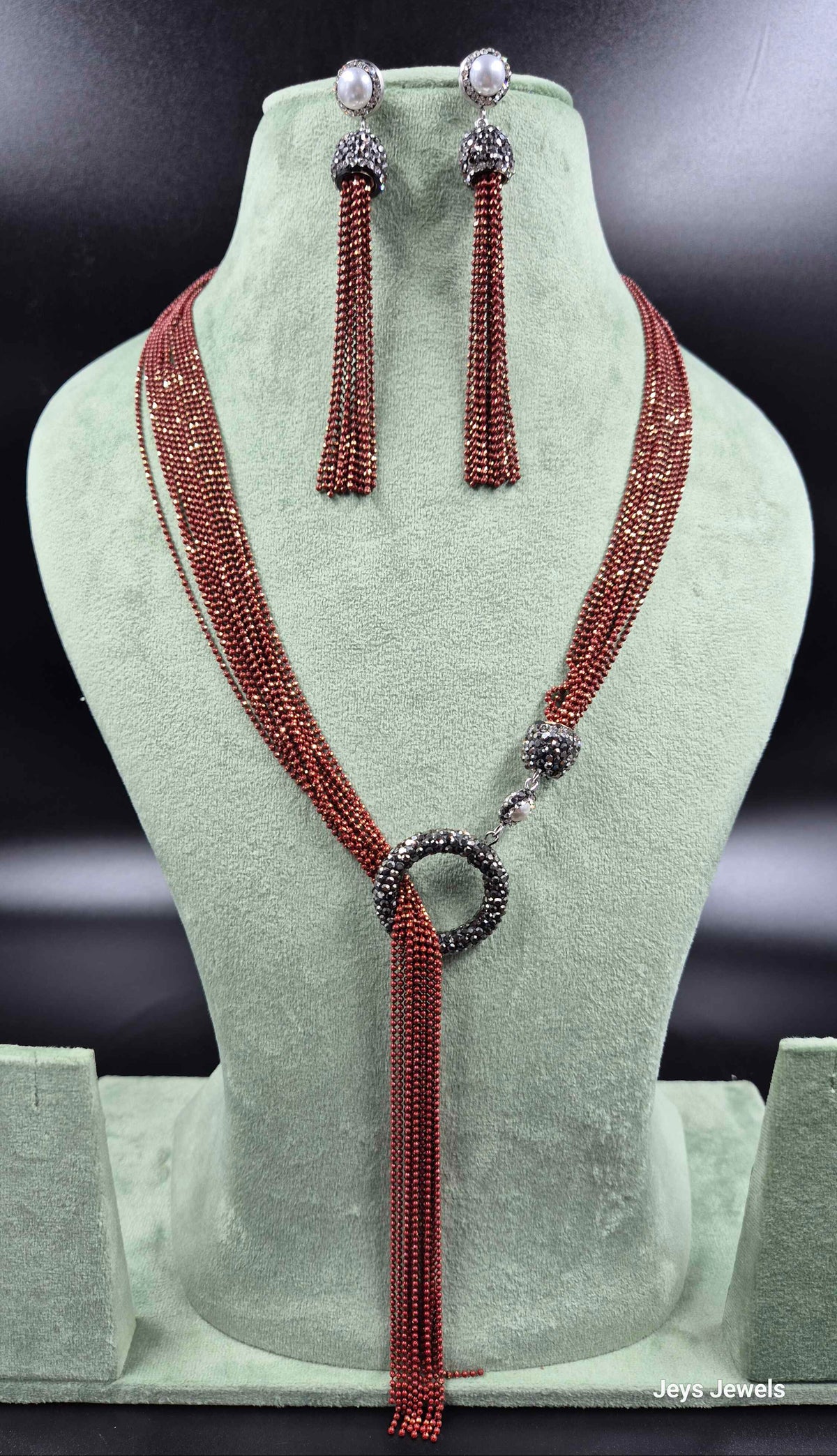 Maroon Beaded Statement Necklace Set with Pearl Drop Earrings  📝 SEO Description