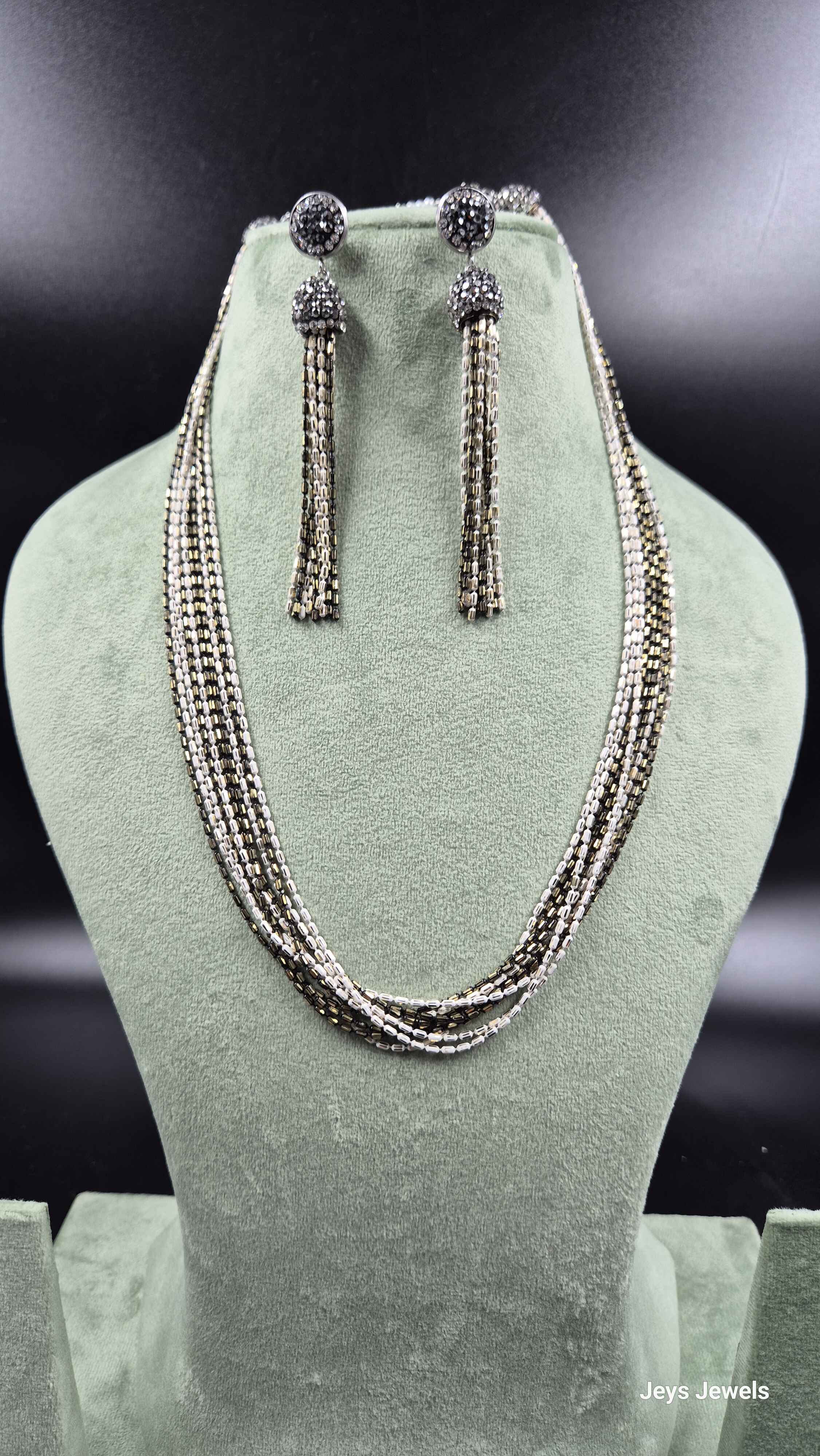 Black & Silver Beaded Snake Necklace Set | Elegant Multi-Strand Statement Jewellery