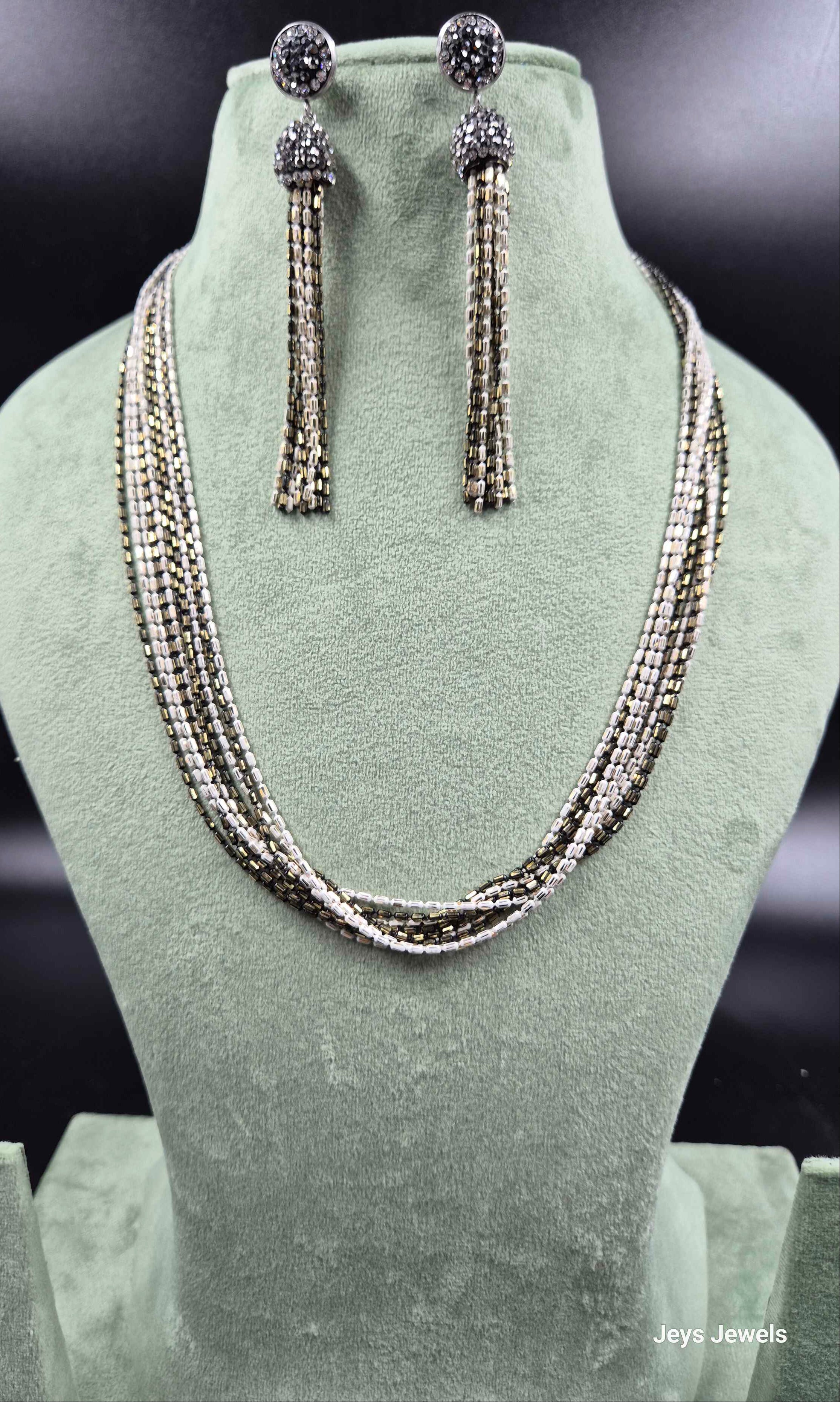 Black & Silver Beaded Snake Necklace Set | Elegant Multi-Strand Statement Jewellery
