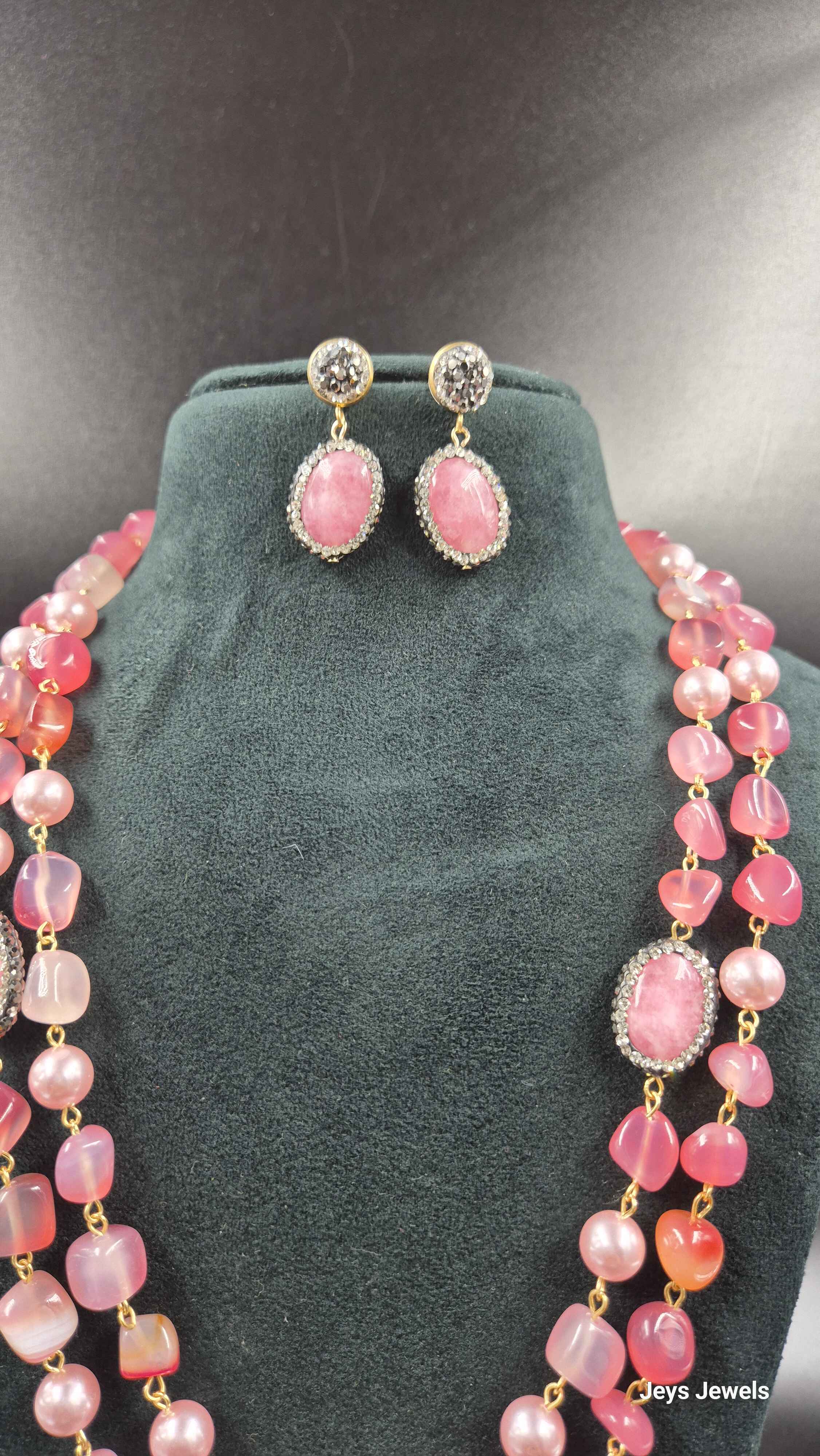 Blush Pink Layered Necklace Set | Pink Agate & Pearl Statement Jewellery
