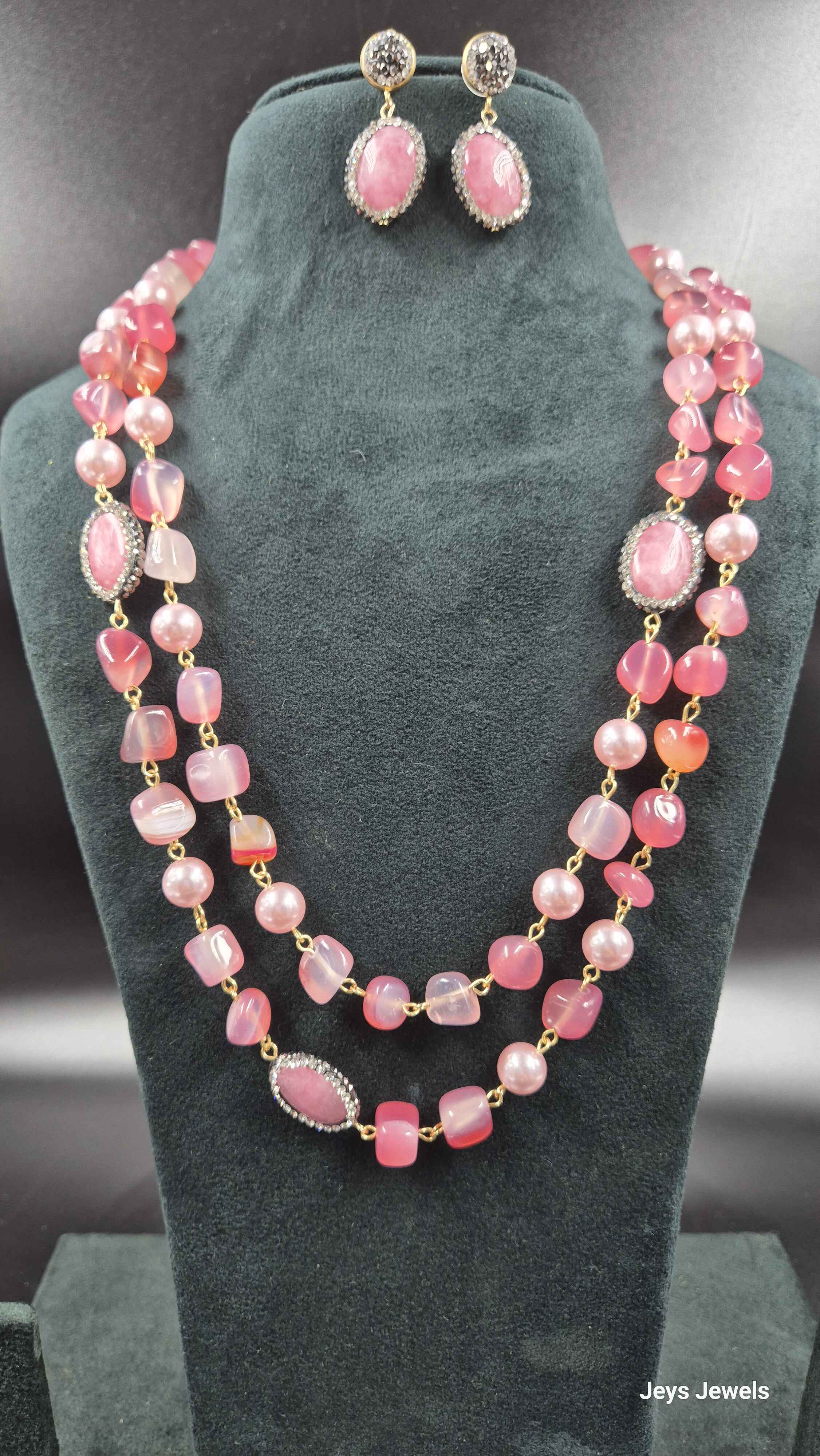 Blush Pink Layered Necklace Set | Pink Agate & Pearl Statement Jewellery