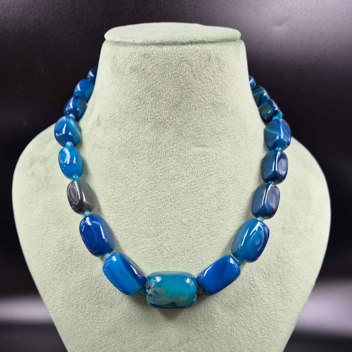 Ocean Blue Statement Necklace | Bold Blue Beaded Gemstone Necklace