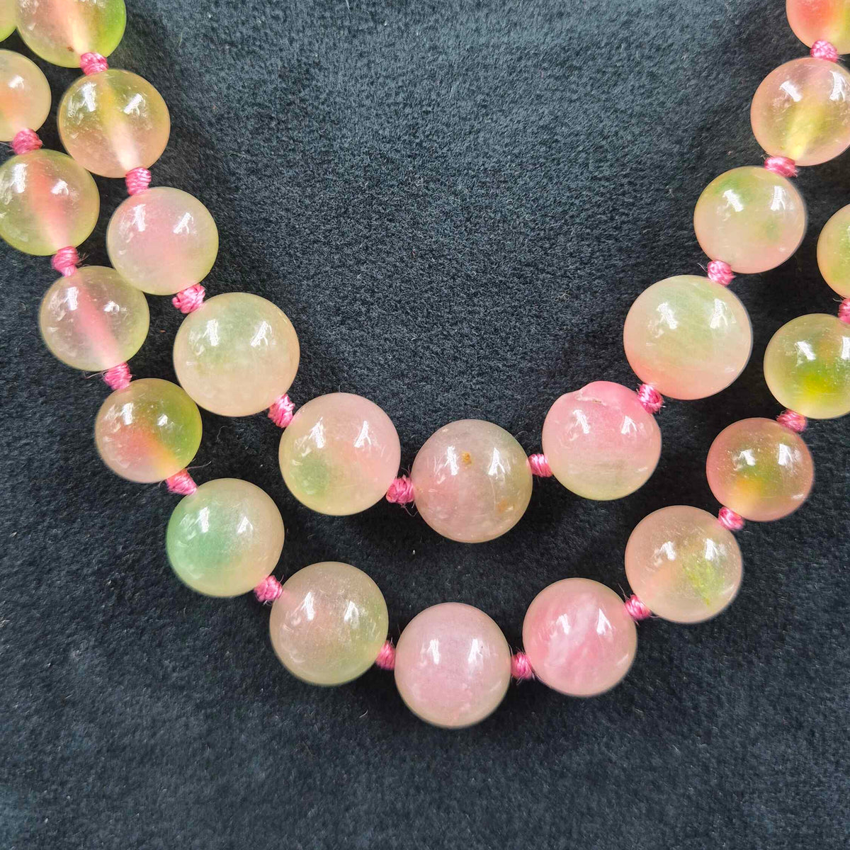 Double stranded Pastel Green & Pink Beaded Necklace | Double Layer Gemstone Necklace