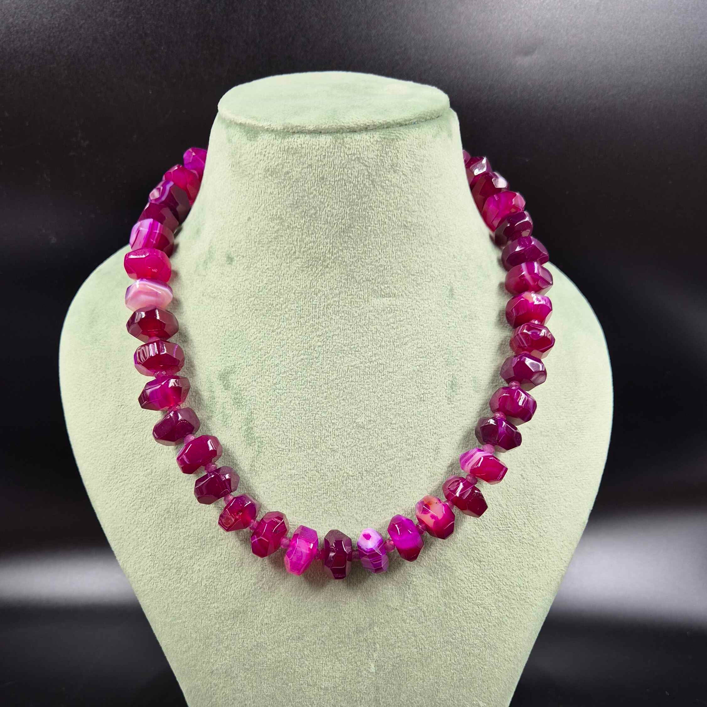 Pink Agate Beaded Necklace | Faceted Gemstone Statement Necklace