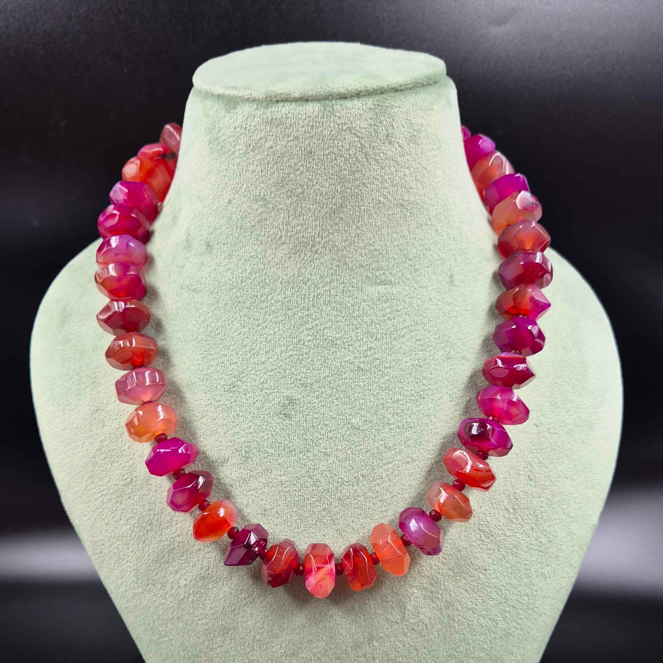Pink & Red Agate Beaded Necklace | Natural Stone Statement Jewellery
