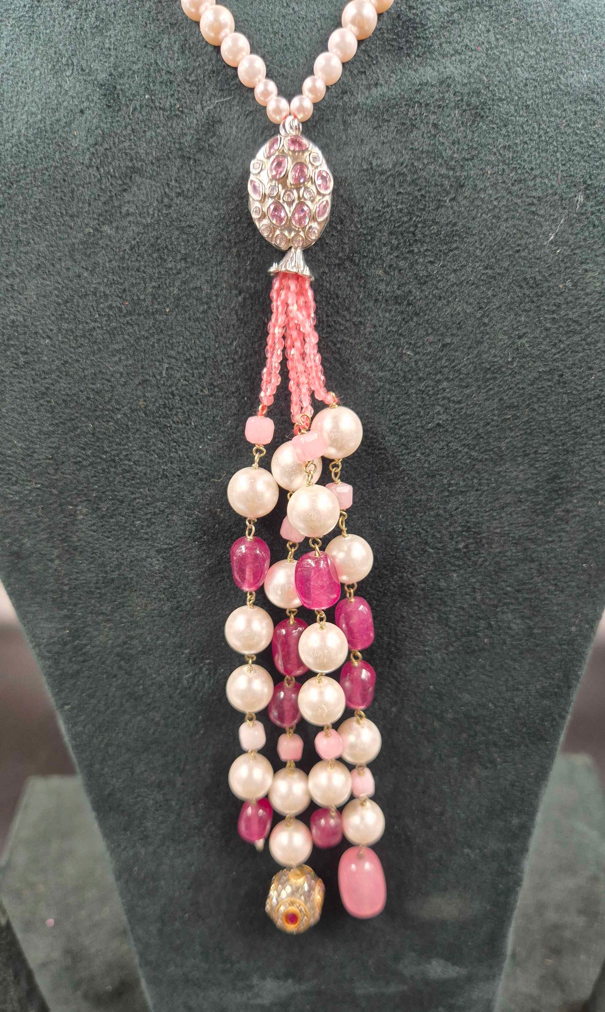 Pink Pearl Long Necklace with Beaded Tassel Pendant | Jeys Jewels