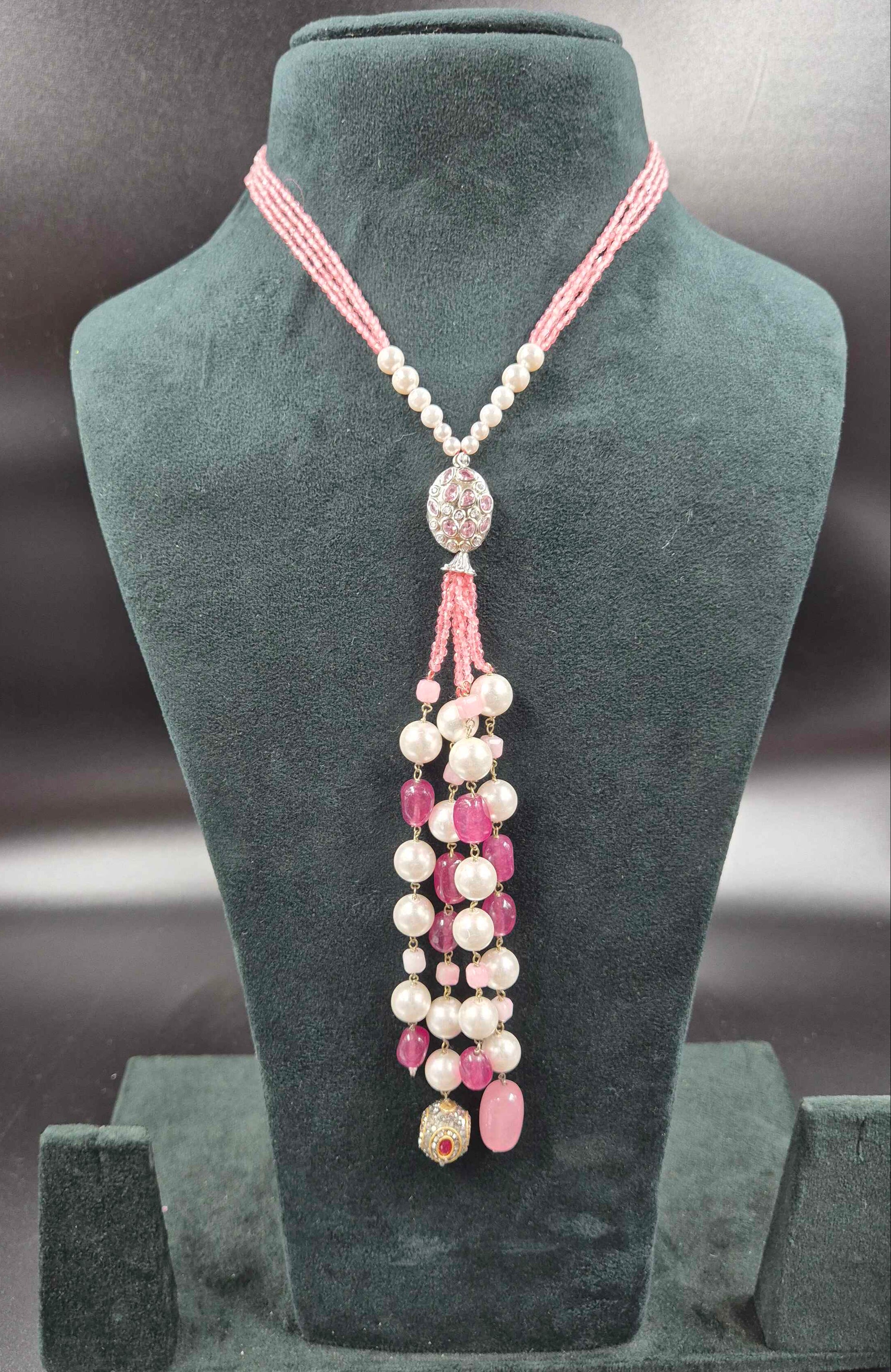 Pink Pearl Long Necklace with Beaded Tassel Pendant | Jeys Jewels