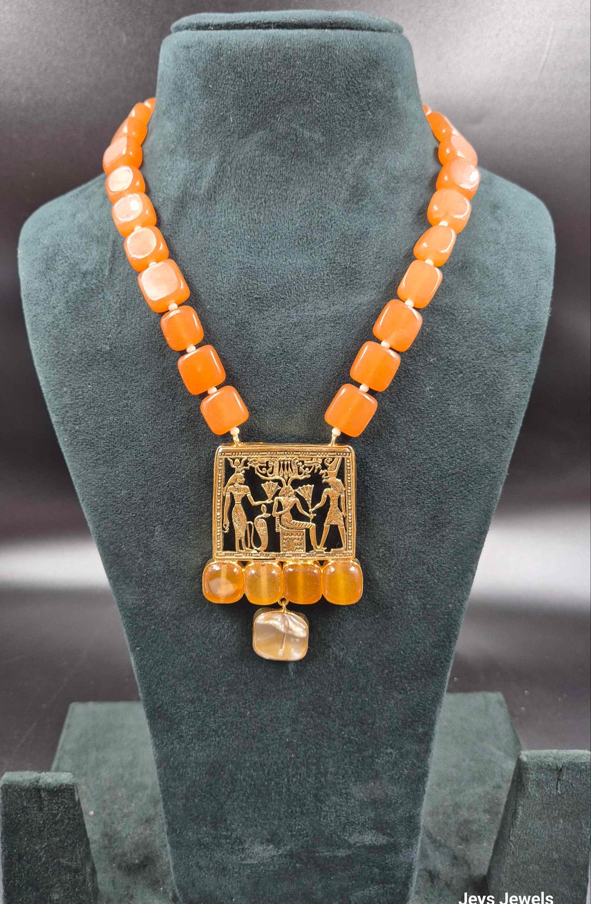 Orange Agate Temple Jewellery Necklace with Antique Pendant | Jeys Jewels