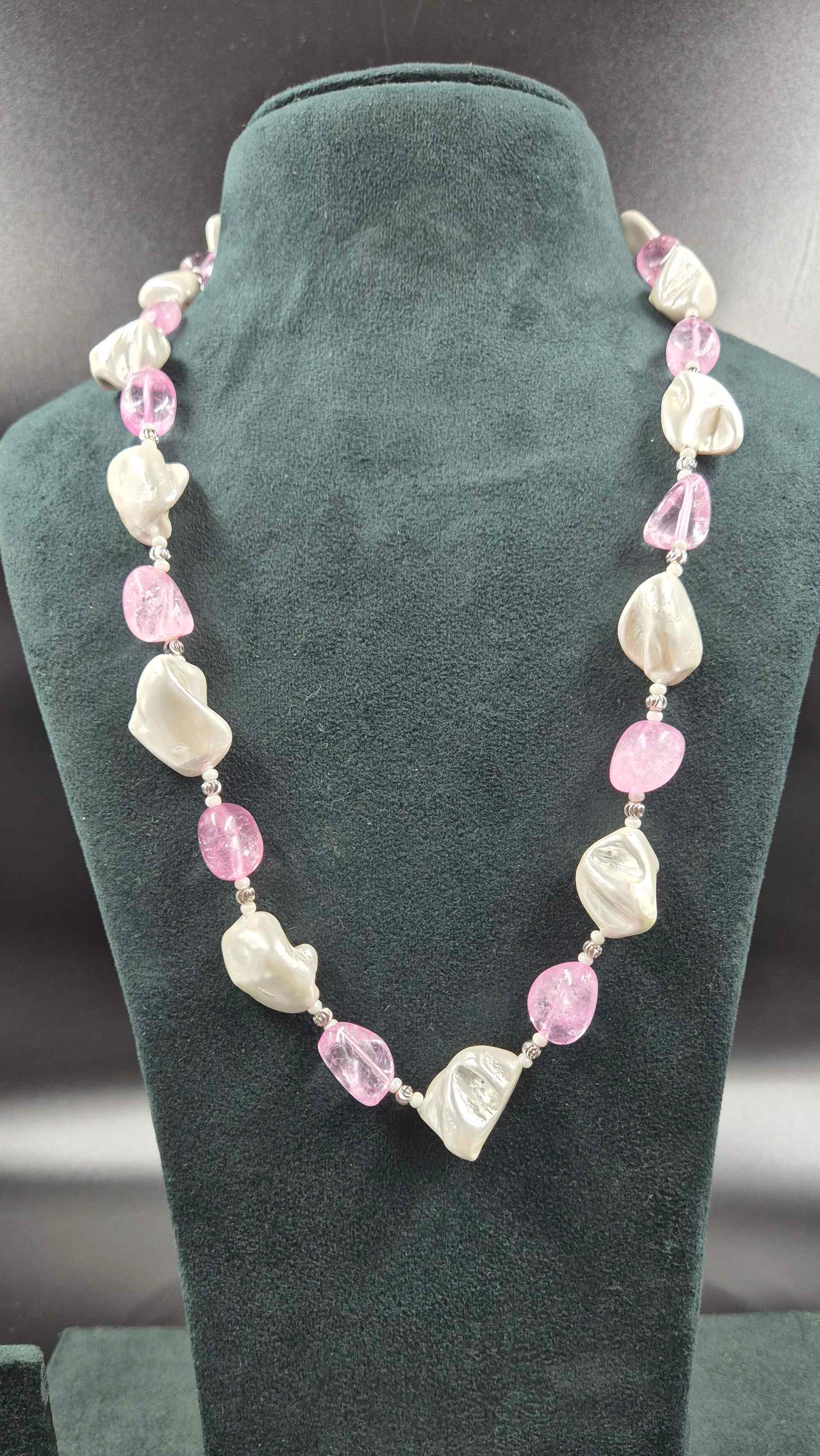 Pink Crystal & Freshwater Pearl Necklace | Elegant Long Beaded Jewellery