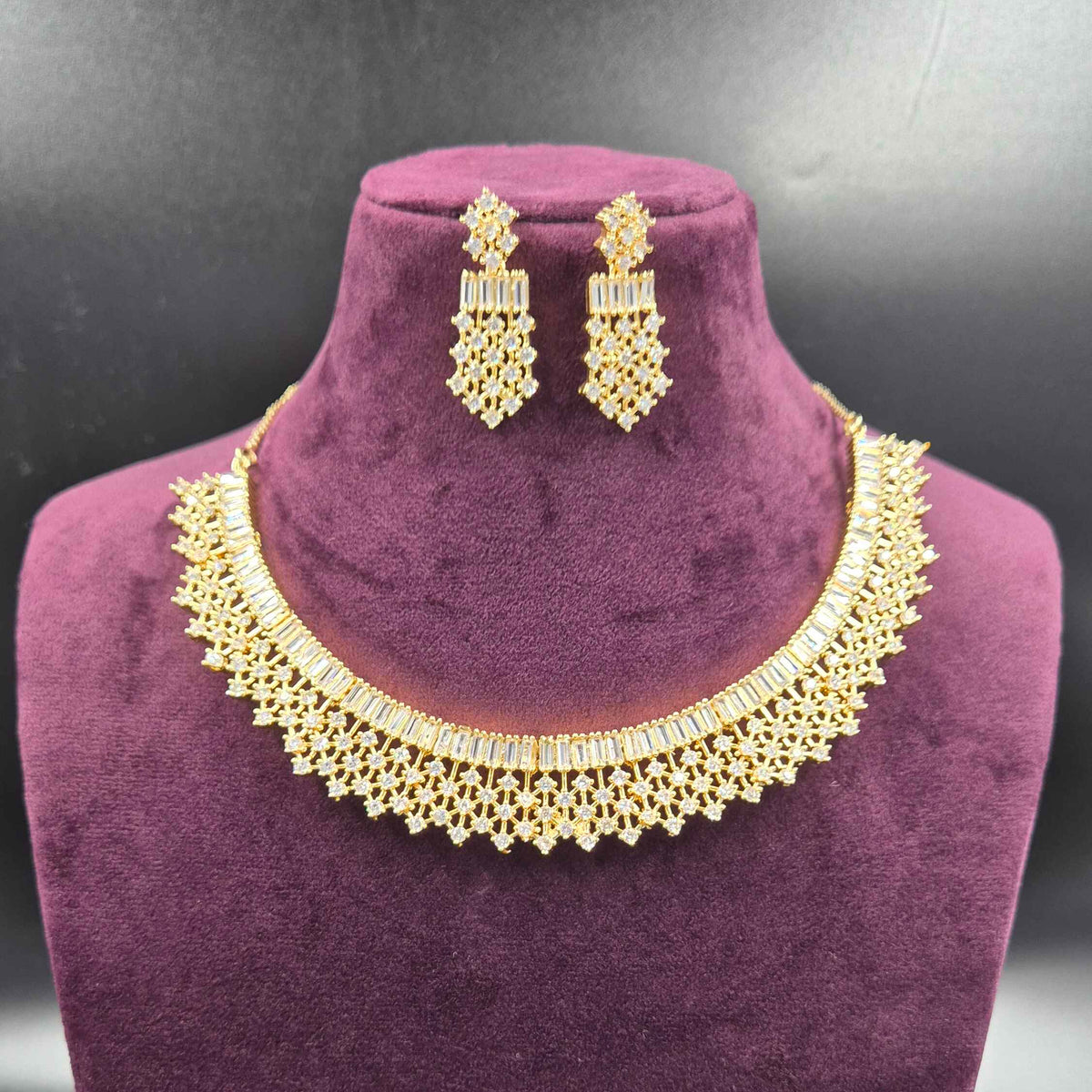 Diamond Replica Necklace Set | Premium AD Jewellery with Matching Earrings
