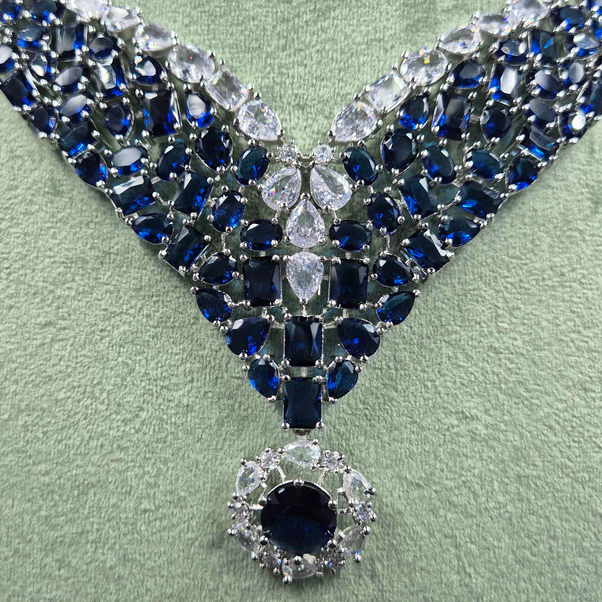 Royal Blue Sapphire AD Necklace Set | Designer Bridal Jewellery Set