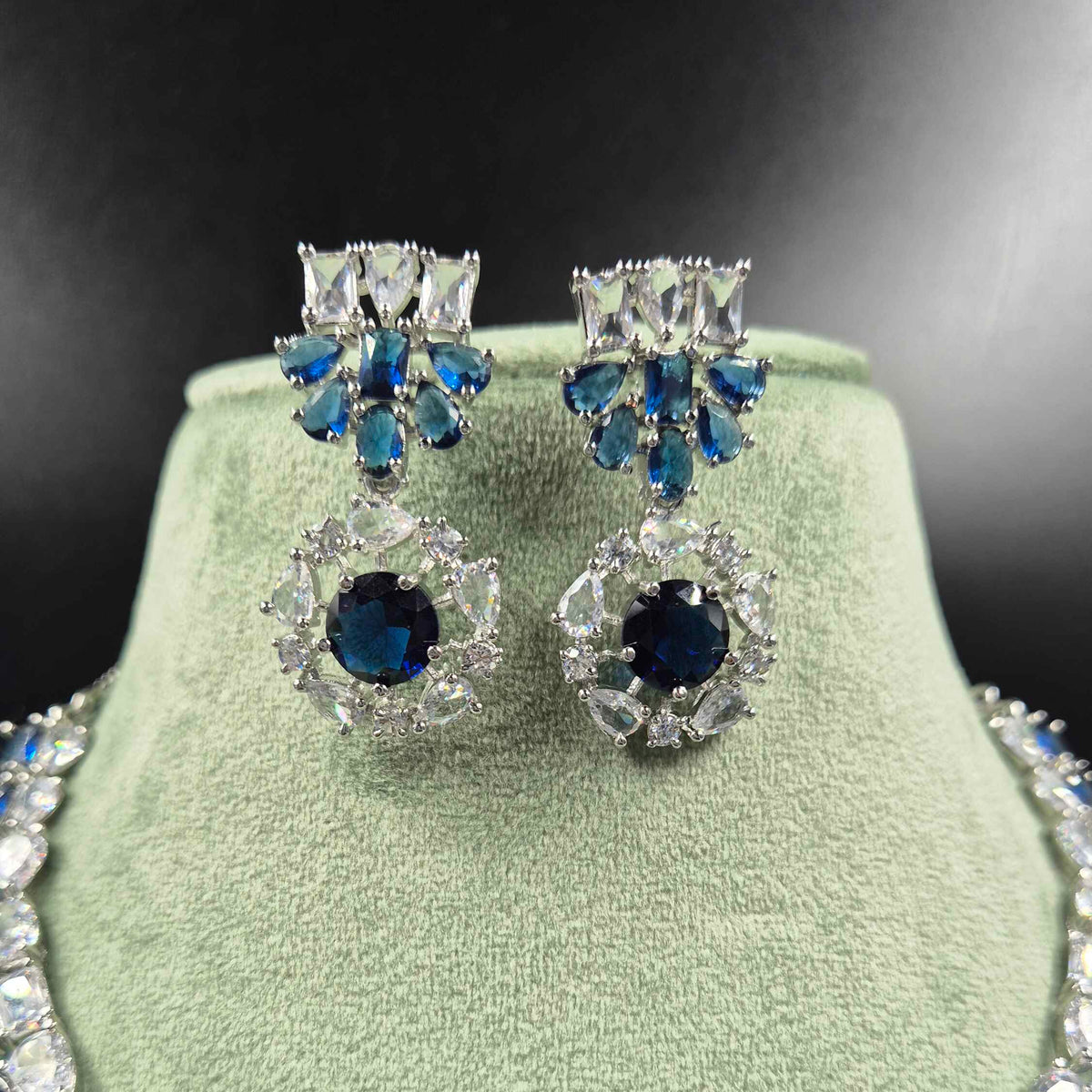 Royal Blue Sapphire AD Necklace Set | Designer Bridal Jewellery Set