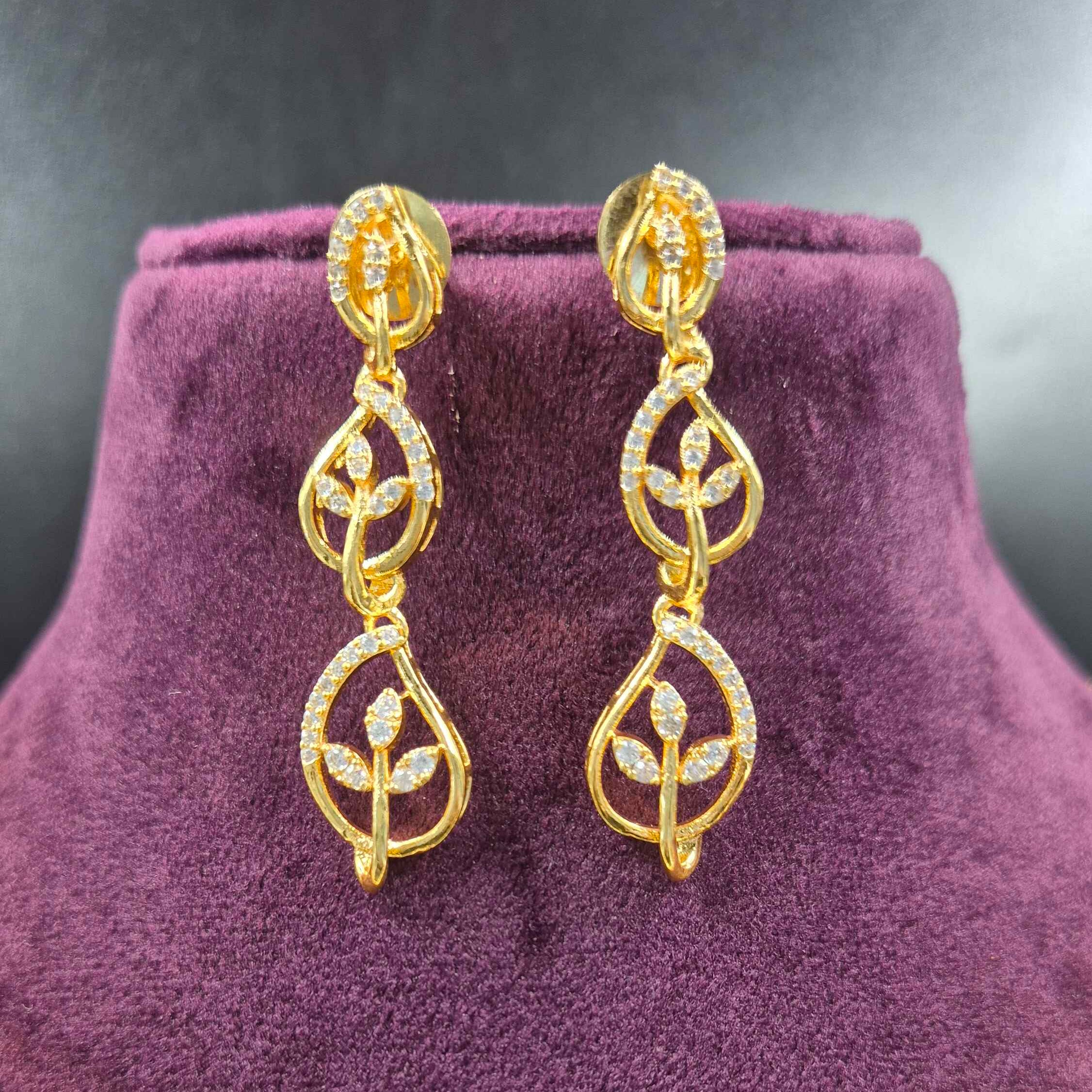 Gold Diamond Replica  Leaf design Necklace Set | Elegant AD Leaf Design Jewellery