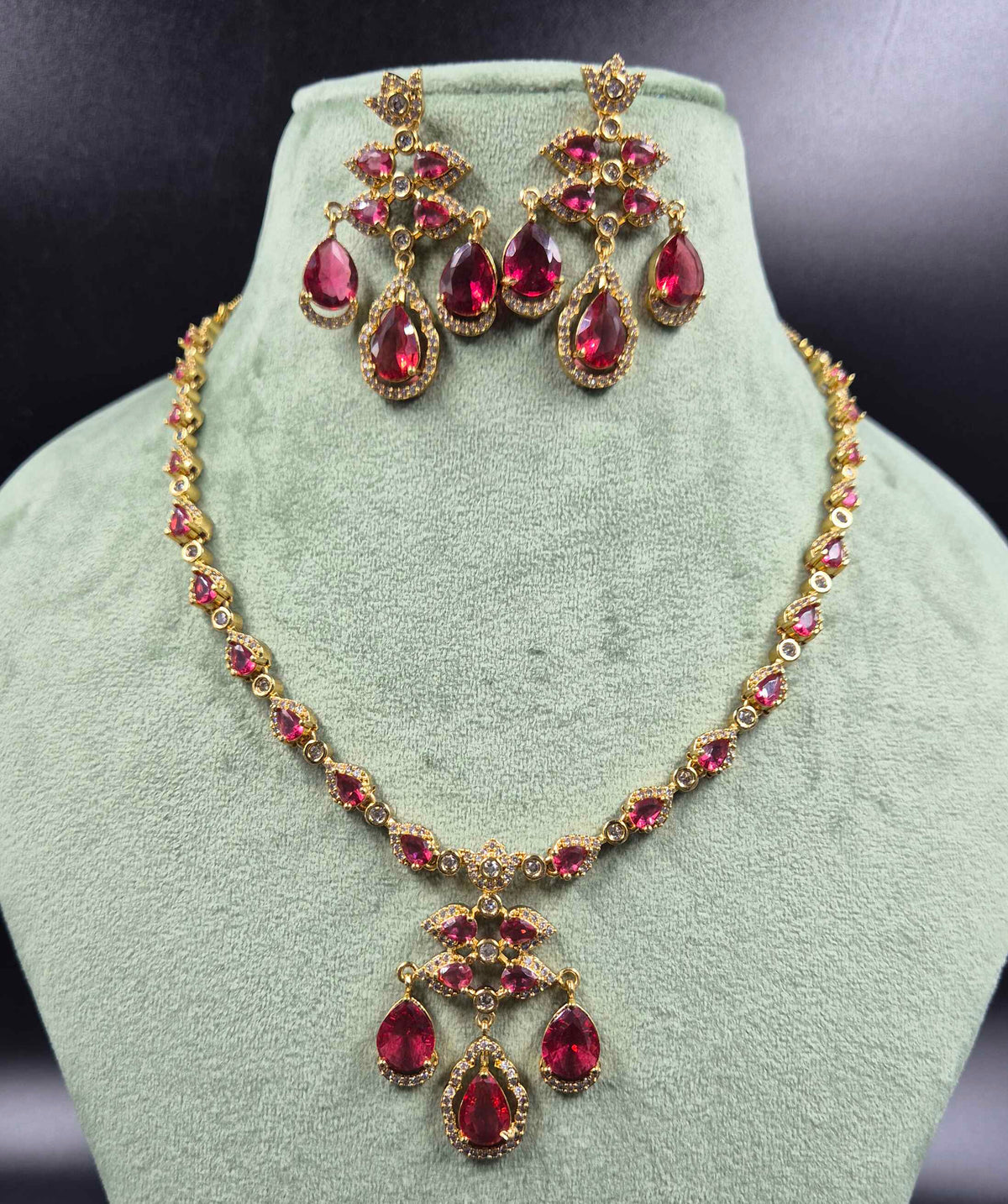 Ruby Red Diamond Replica Necklace Set | Designer AD Bridal Jewellery