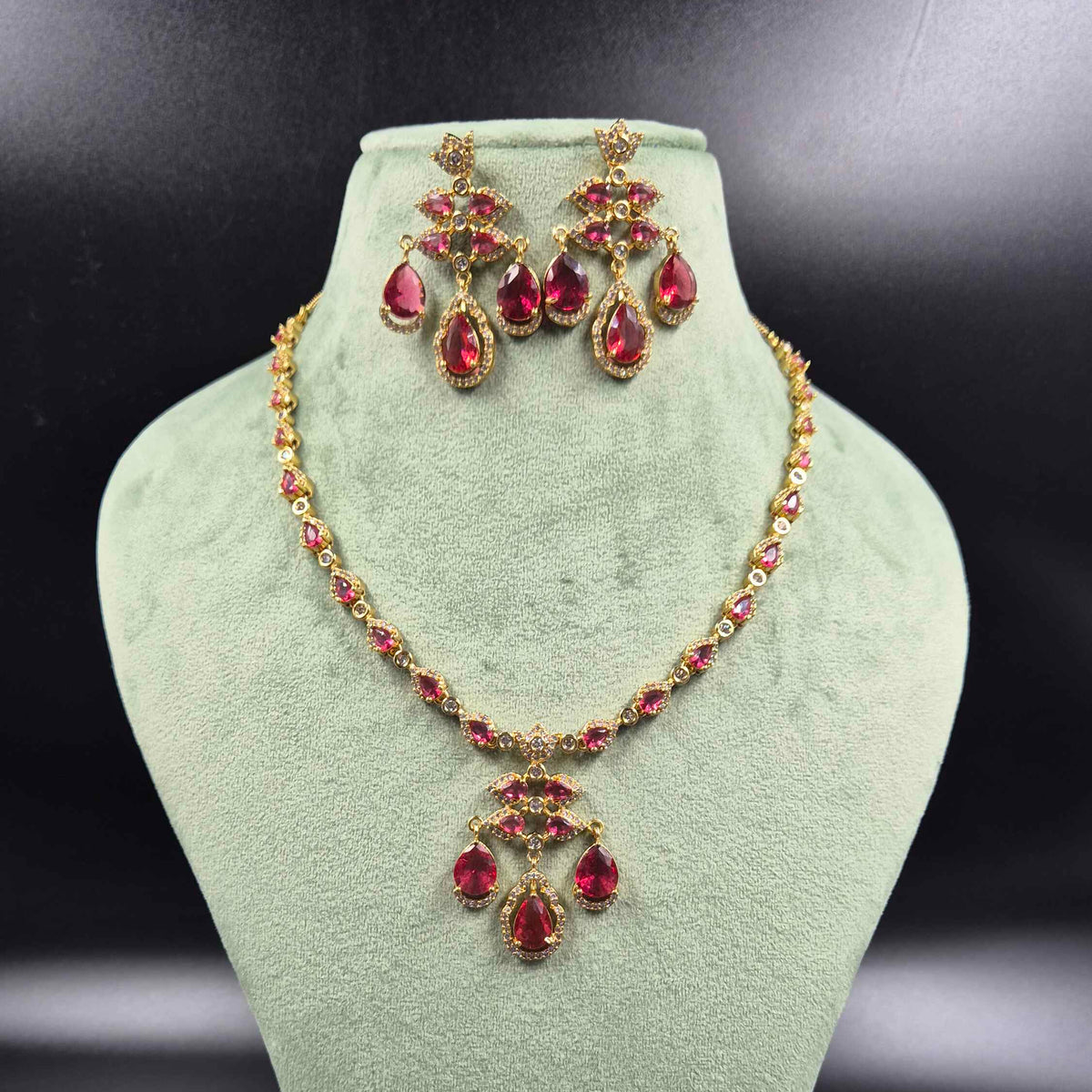 Ruby Red Diamond Replica Necklace Set | Designer AD Bridal Jewellery