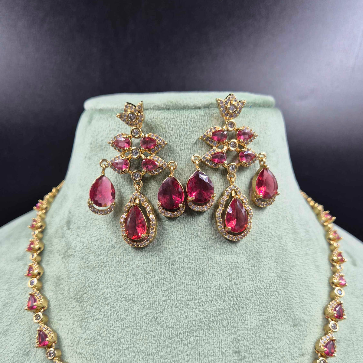 Ruby Red Diamond Replica Necklace Set | Designer AD Bridal Jewellery