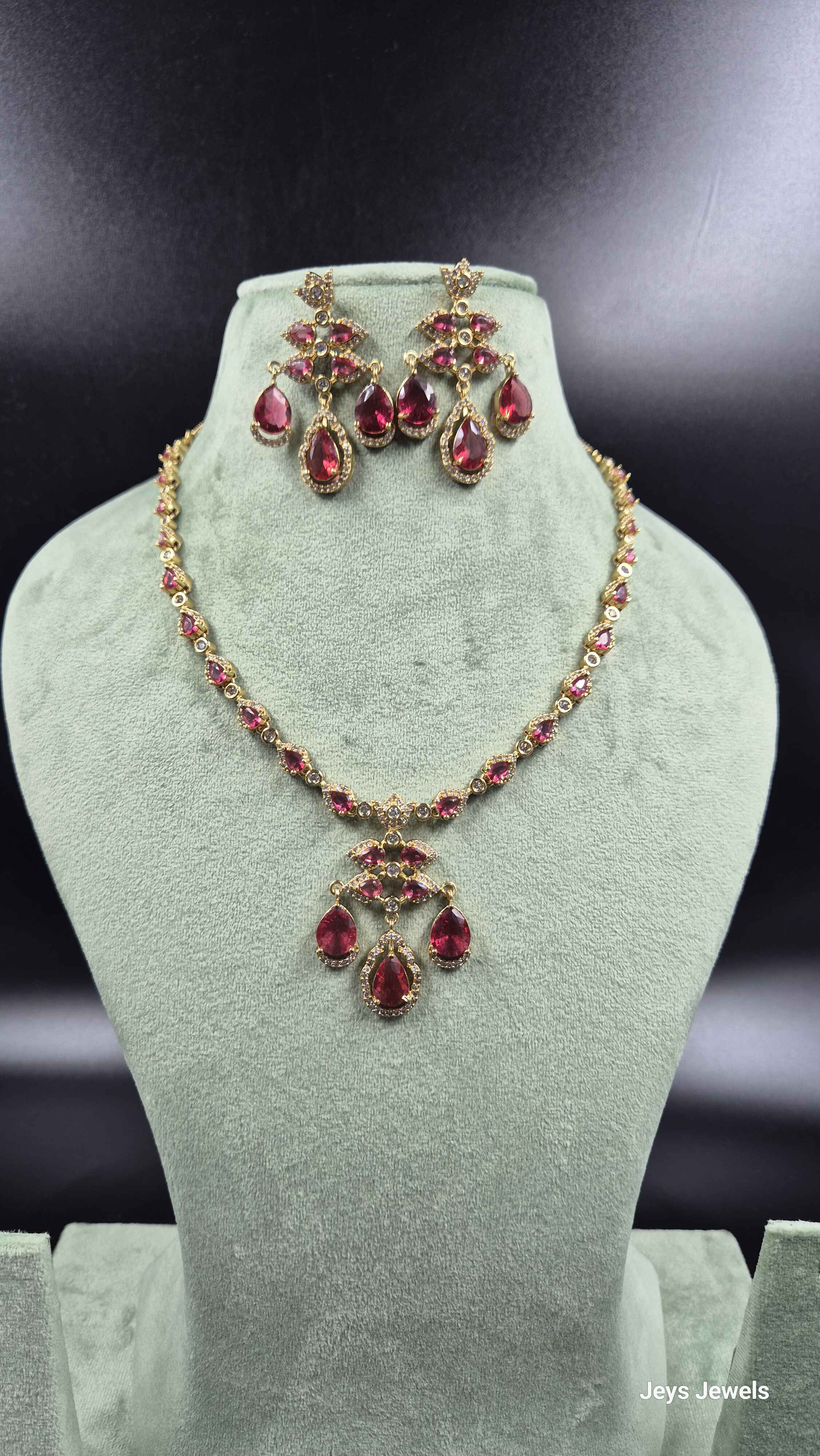 Ruby Red Diamond Replica Necklace Set | Designer AD Bridal Jewellery