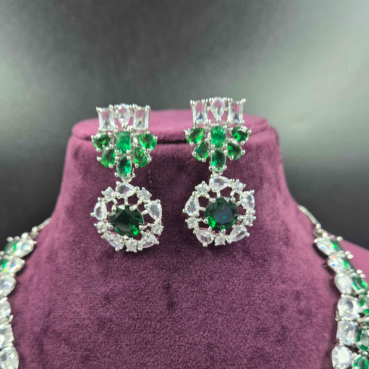 Emerald Green Diamond Replica Necklace Set | Premium AD Bridal Jewellery