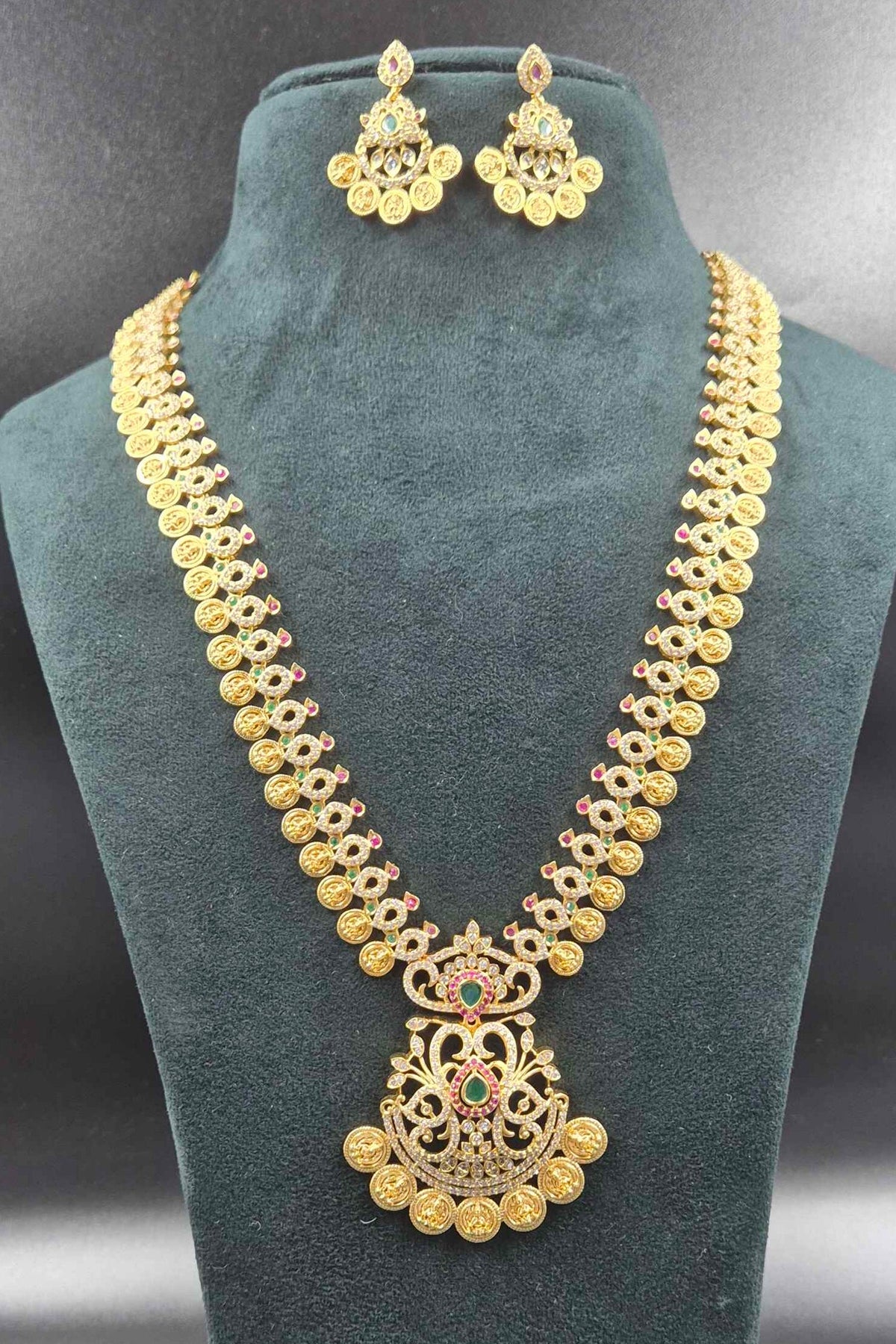 Antique Gold Coin Necklace with Ruby & Emerald Pendant | Jeys Jewels