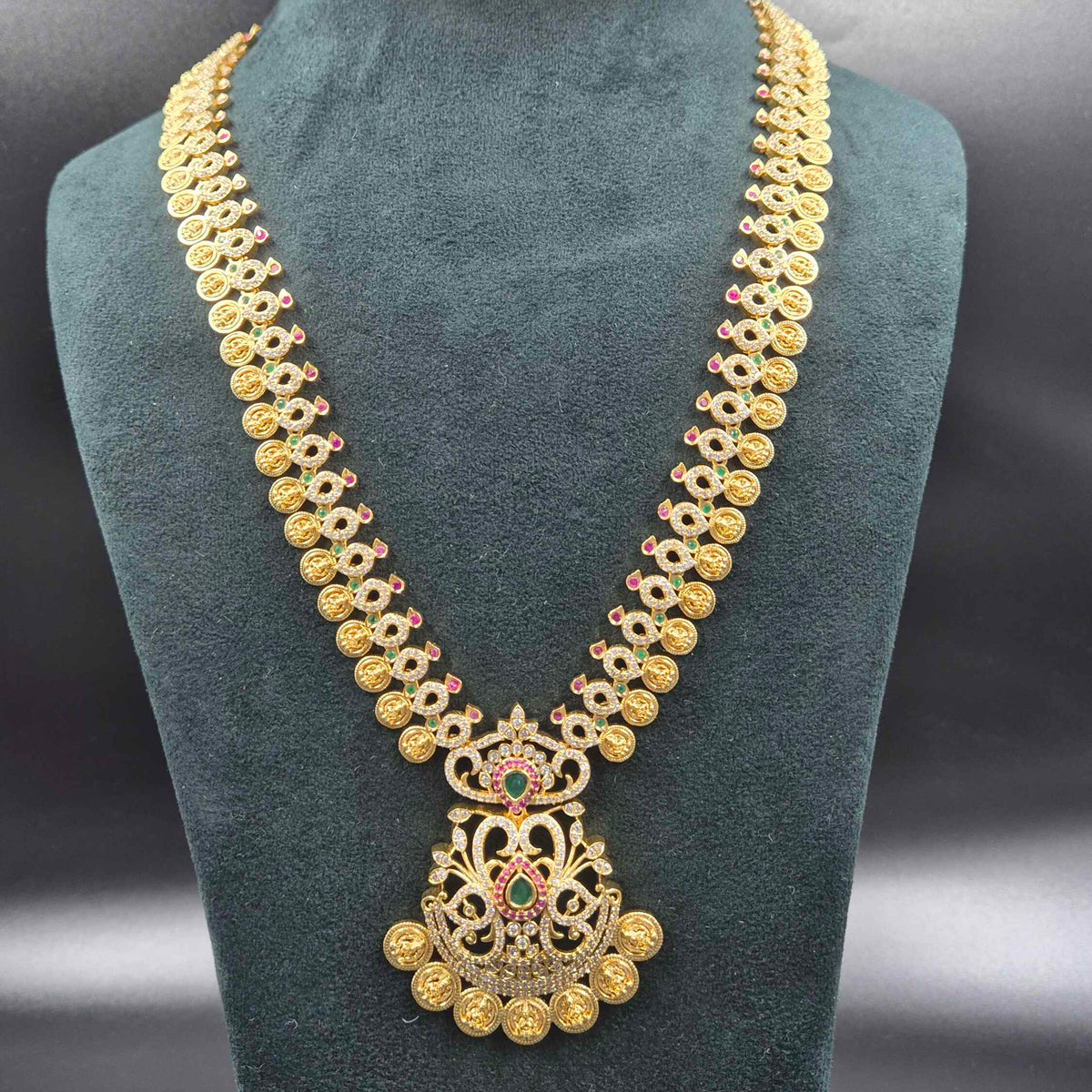 Antique Gold Coin Necklace with Ruby & Emerald Pendant | Jeys Jewels