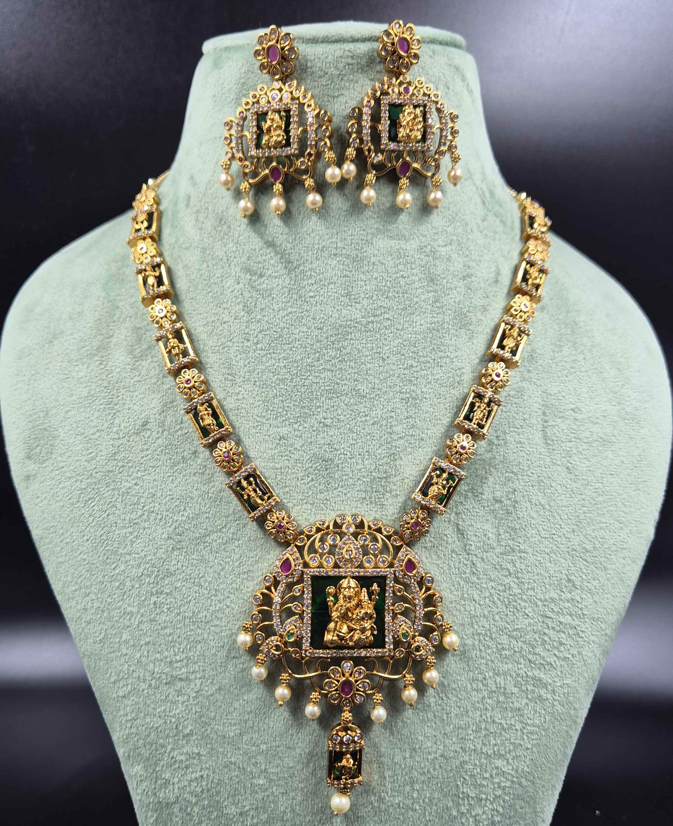 Lakshmi Narasimha Temple Jewellery Necklace Set | Antique Gold Diamond Replica Jewellery  SEO Description