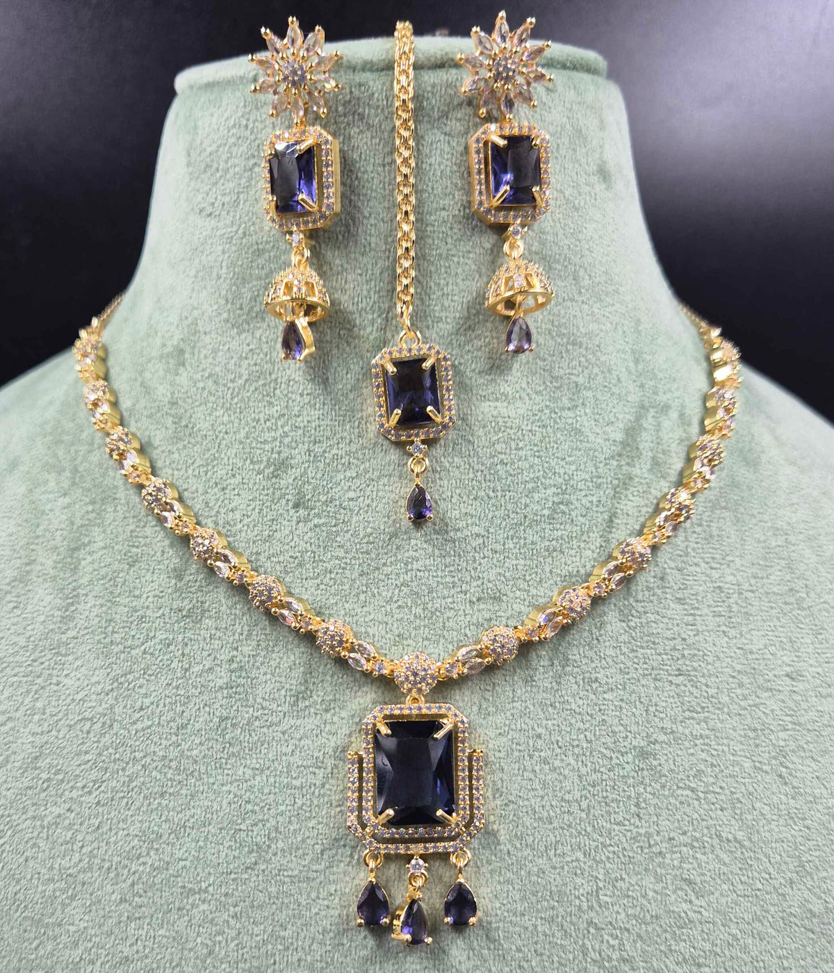 Purple Diamond Replica Necklace Set | Elegant AD Jewellery with Pendant