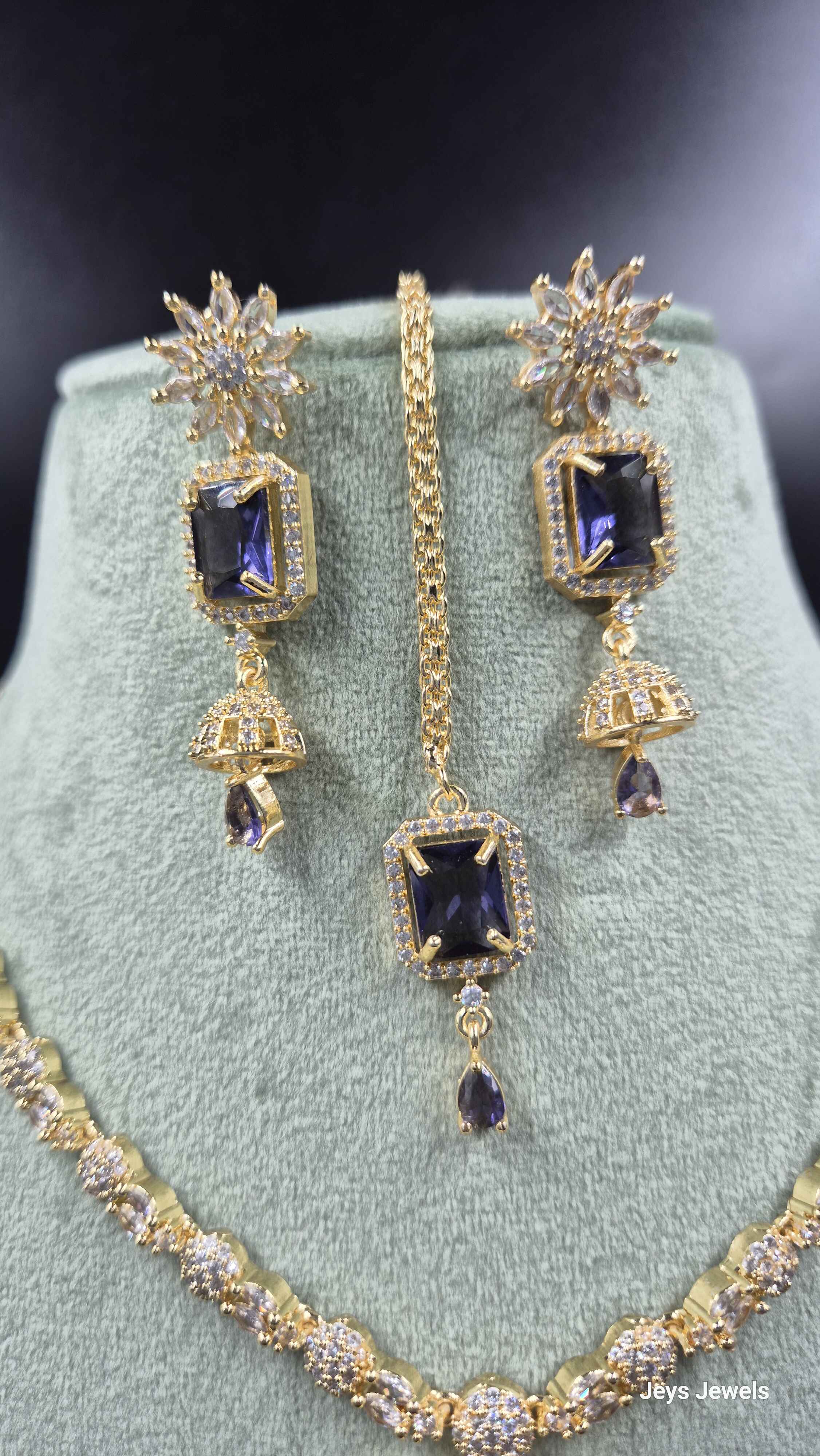 Purple Diamond Replica Necklace Set | Elegant AD Jewellery with Pendant