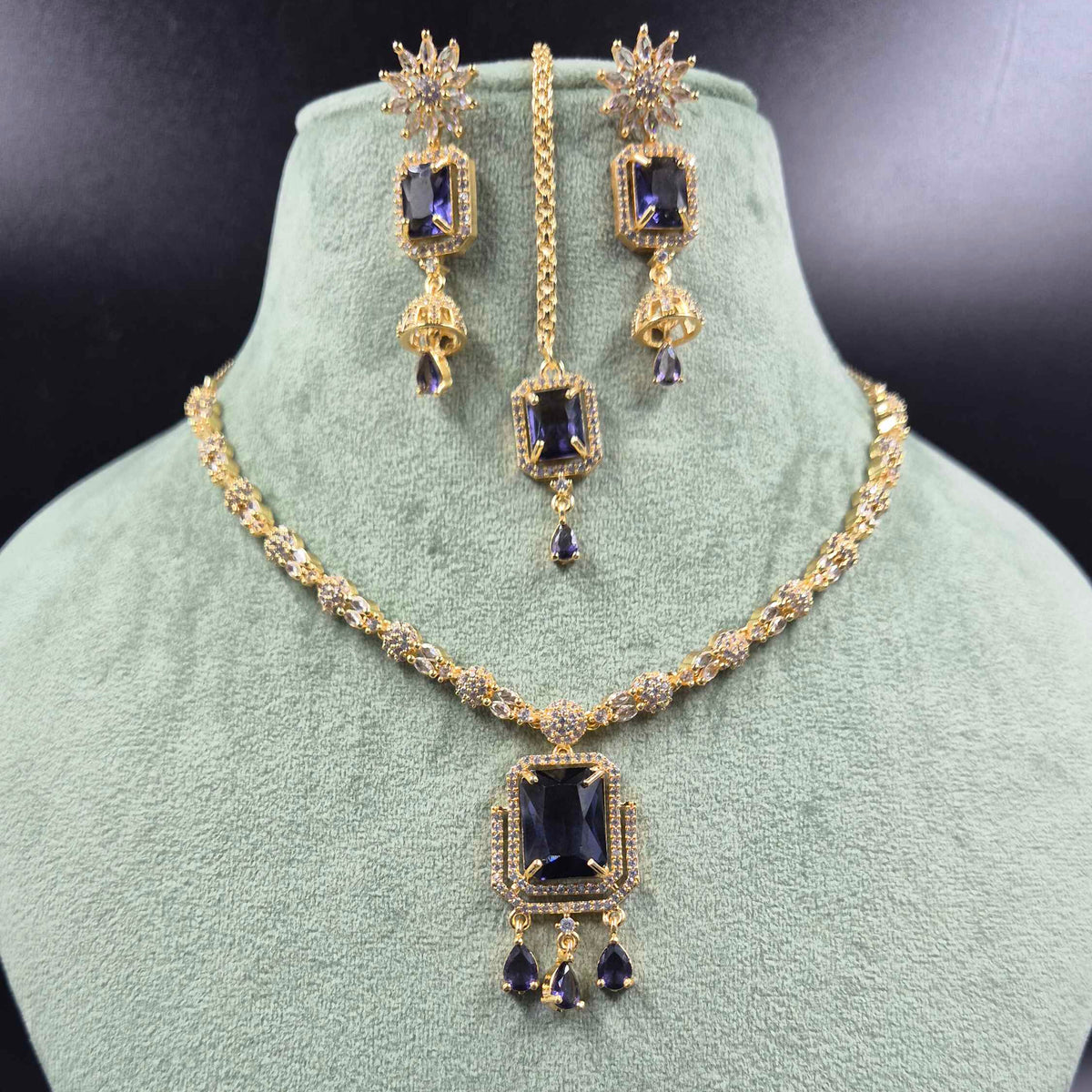 Purple Diamond Replica Necklace Set | Elegant AD Jewellery with Pendant