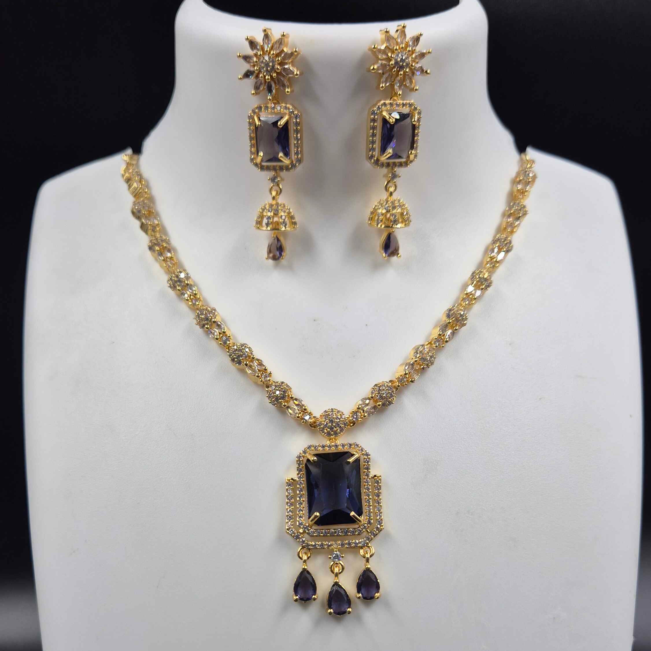 Purple Diamond Replica Necklace Set | Elegant AD Jewellery with Pendant