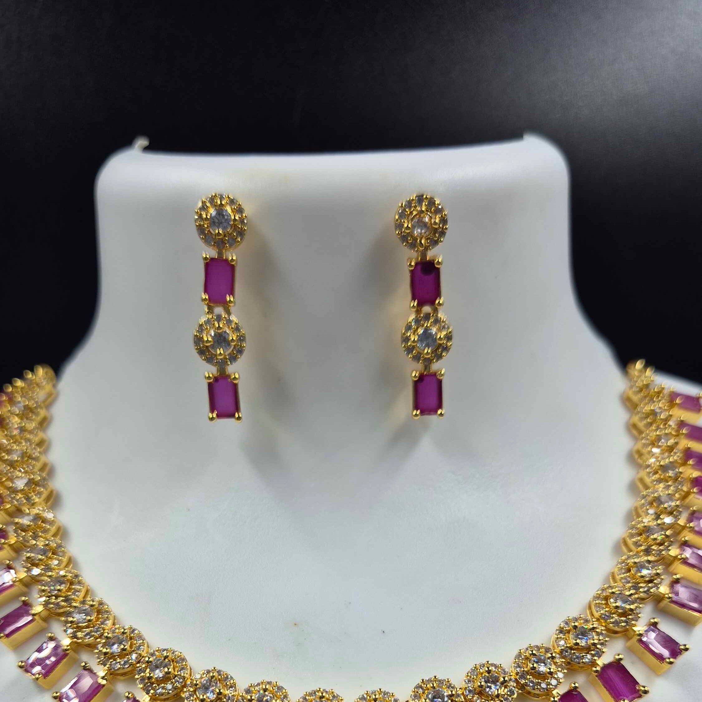 Ruby Stone AD Necklace Set with Matching Earrings | Designer Bridal Jewellery