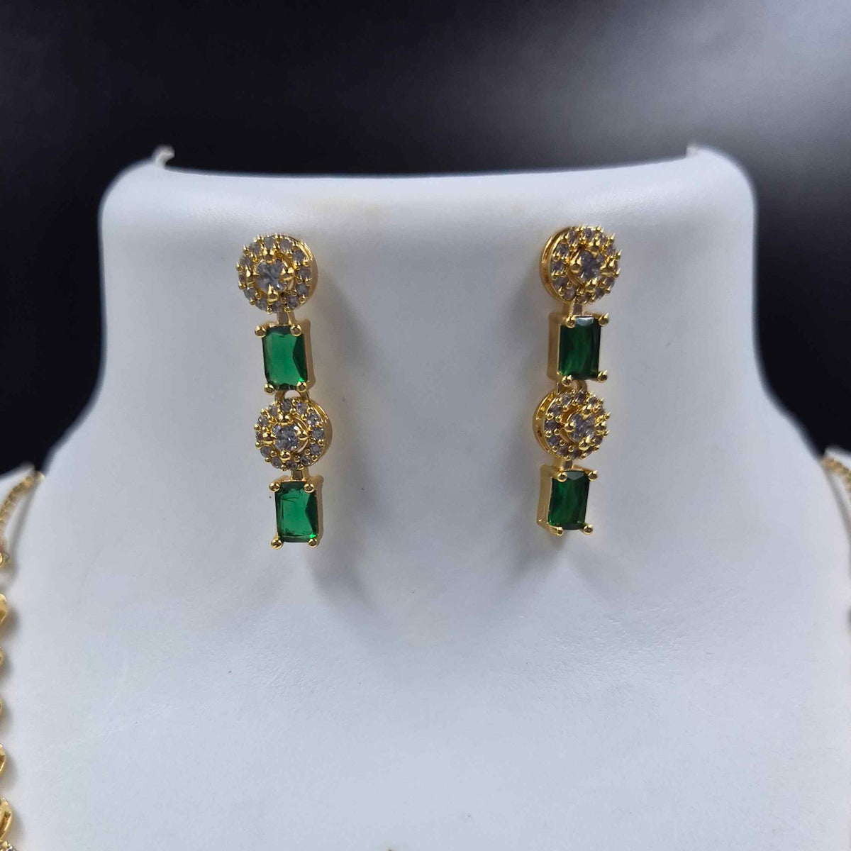 Green Emerald Stone AD Necklace Set with Earrings | Elegant Bridal Jewellery