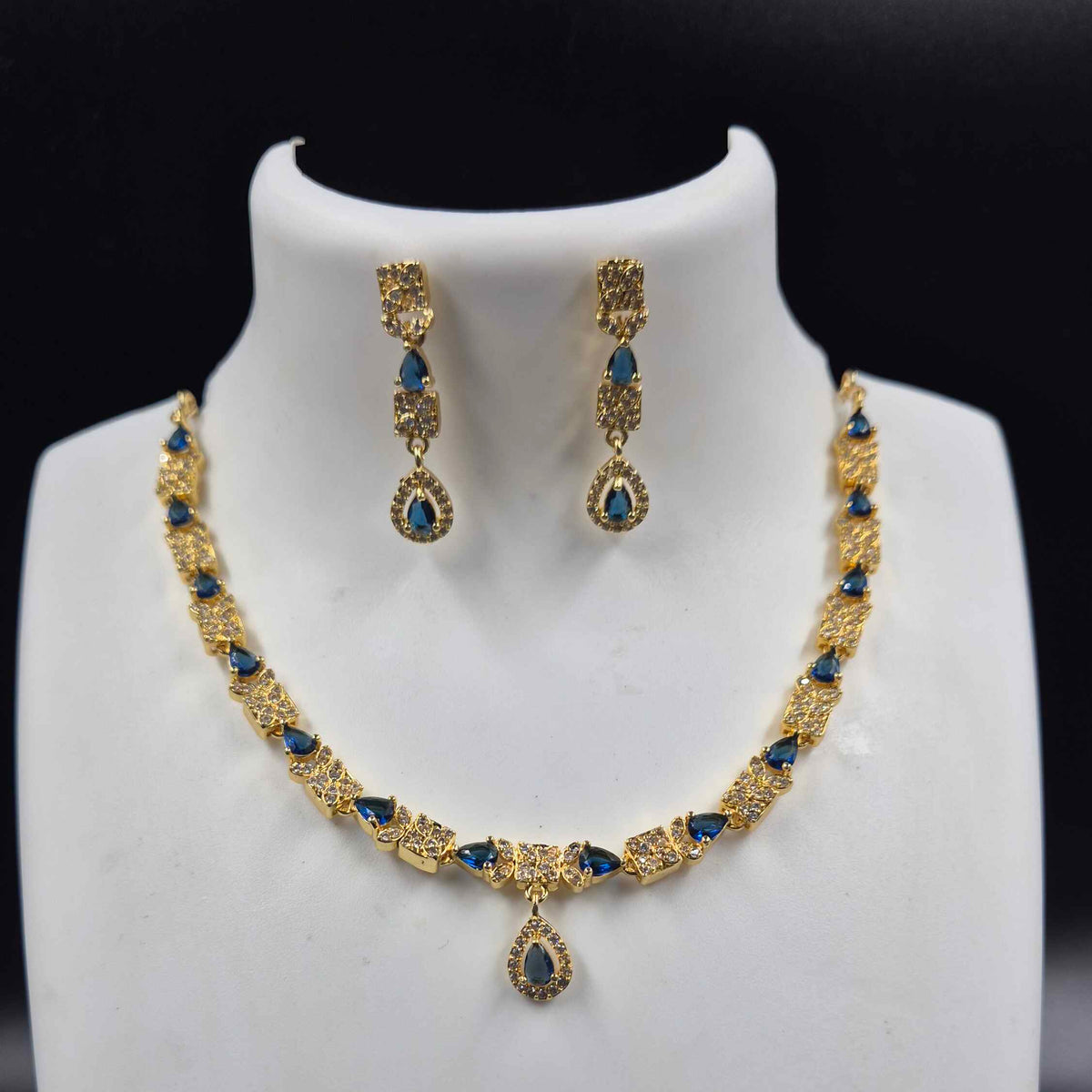 Blue Stone AD Necklace Set with Matching Earrings