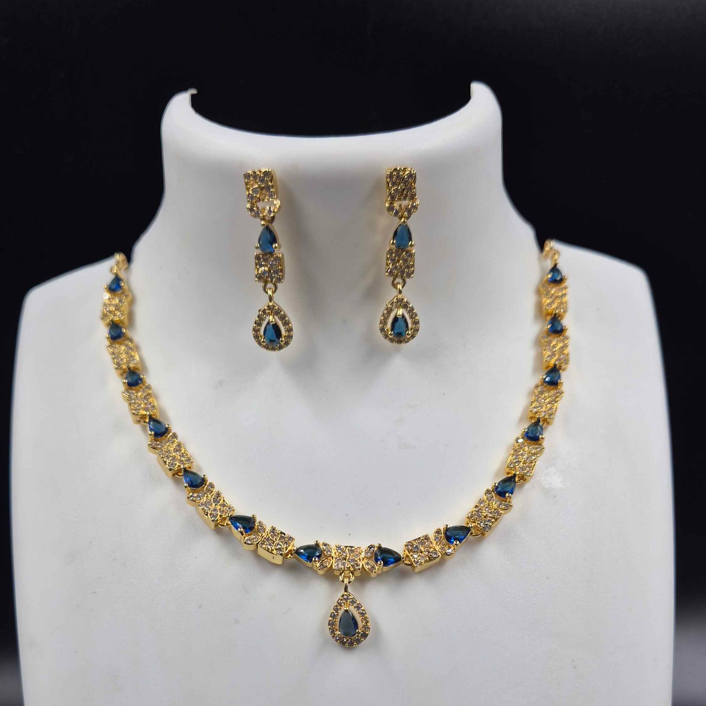 Blue Stone AD Necklace Set with Matching Earrings