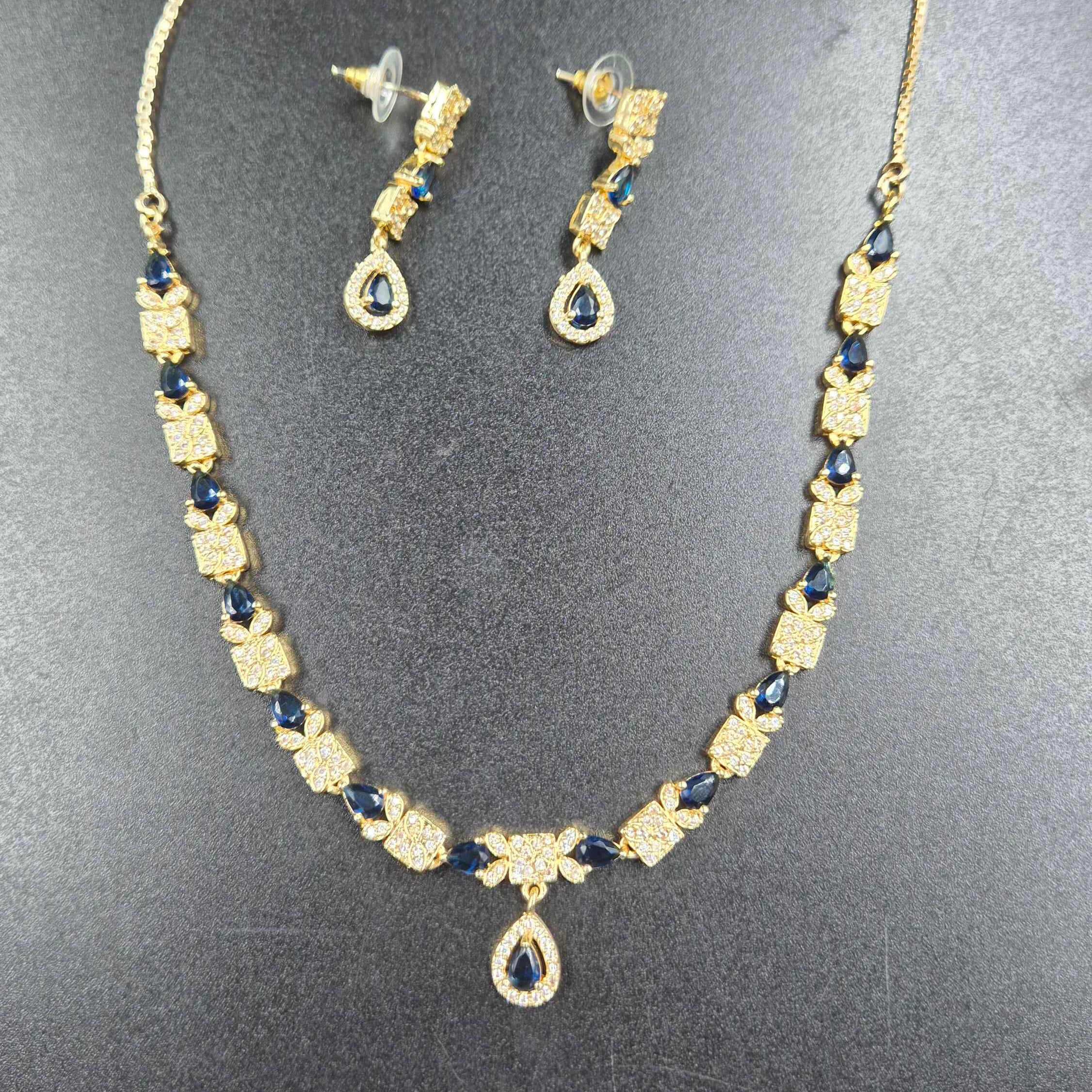 Royal Blue Stone Gold Necklace Set with Matching Earrings | Jeys Jewels