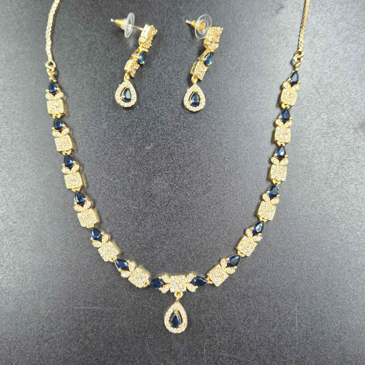 Blue Stone AD Necklace Set with Matching Earrings