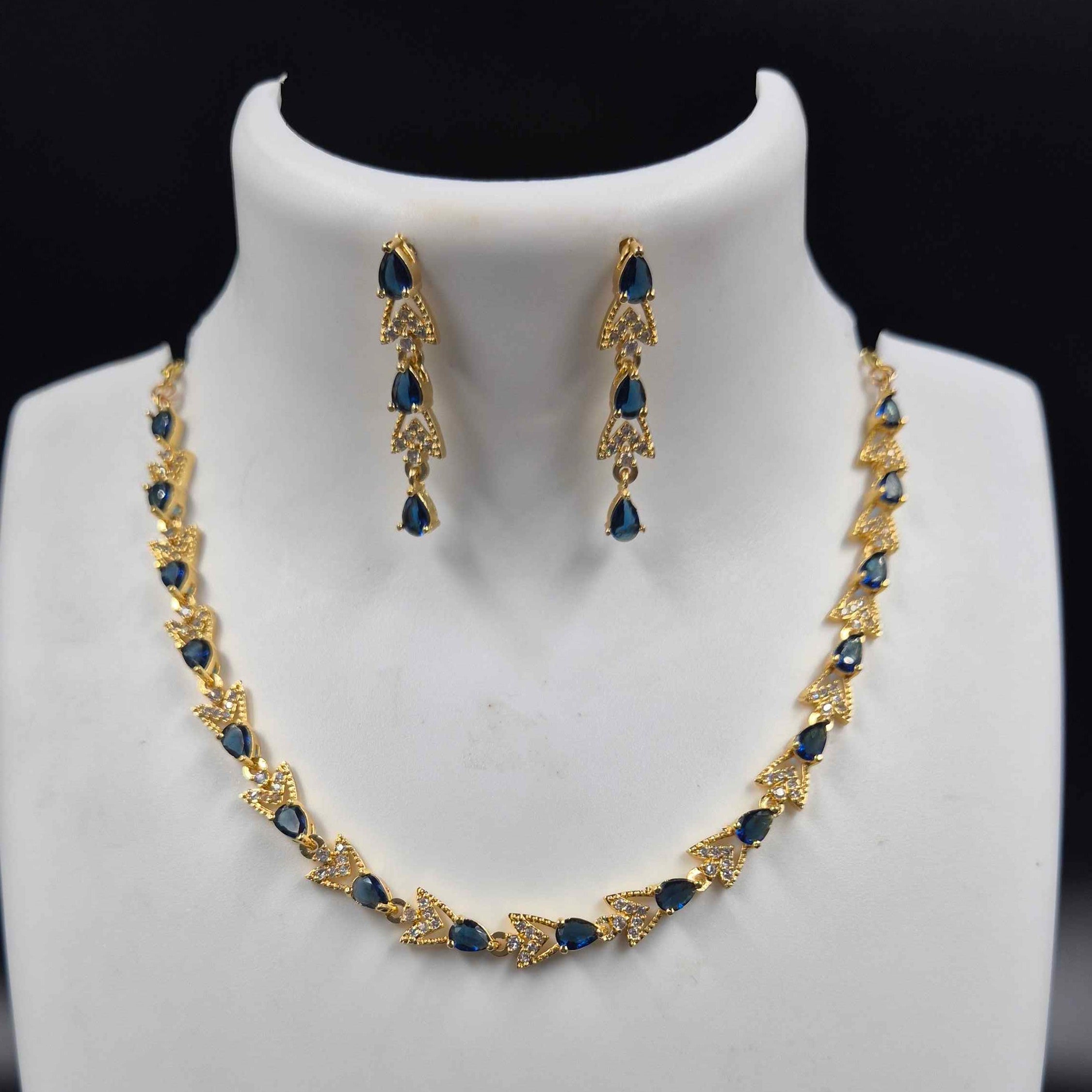 Royal Blue Stone Gold Necklace Set with Matching Earrings | Jeys Jewels
