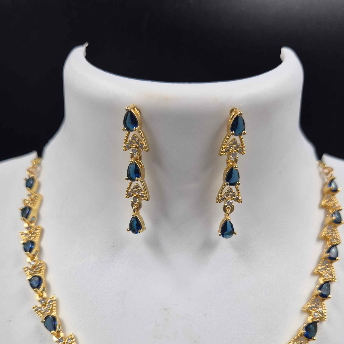 Royal Blue Stone Gold Necklace Set with Matching Earrings | Jeys Jewels