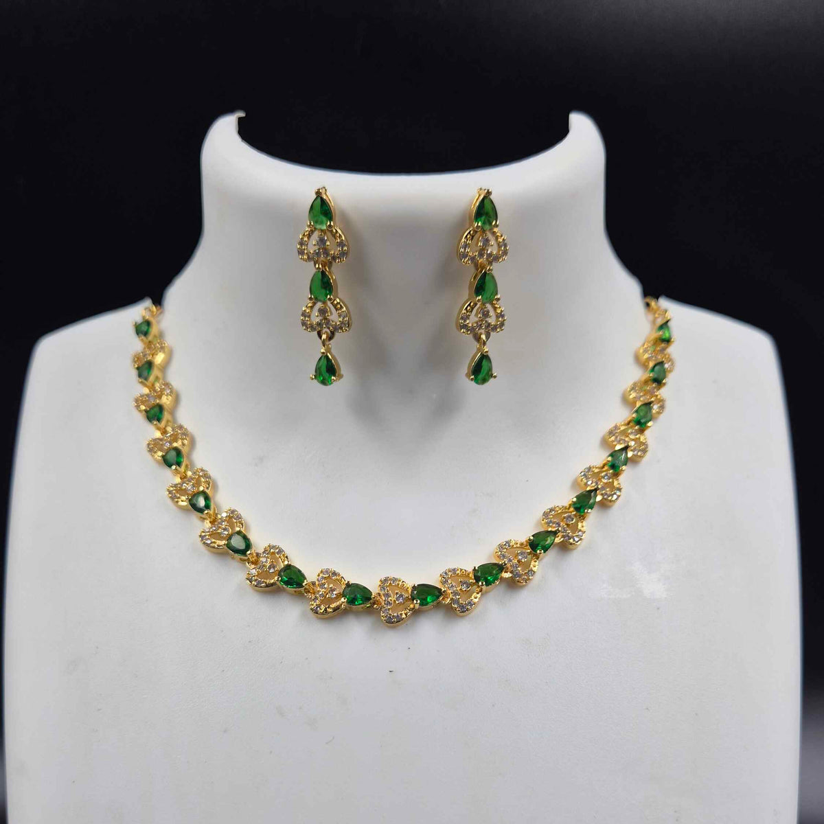 Green Stone Gold Necklace Set with Matching Earrings | Jeys Jewels