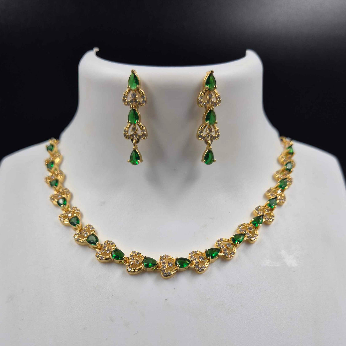 Green Stone Gold Necklace Set with Matching Earrings | Jeys Jewels