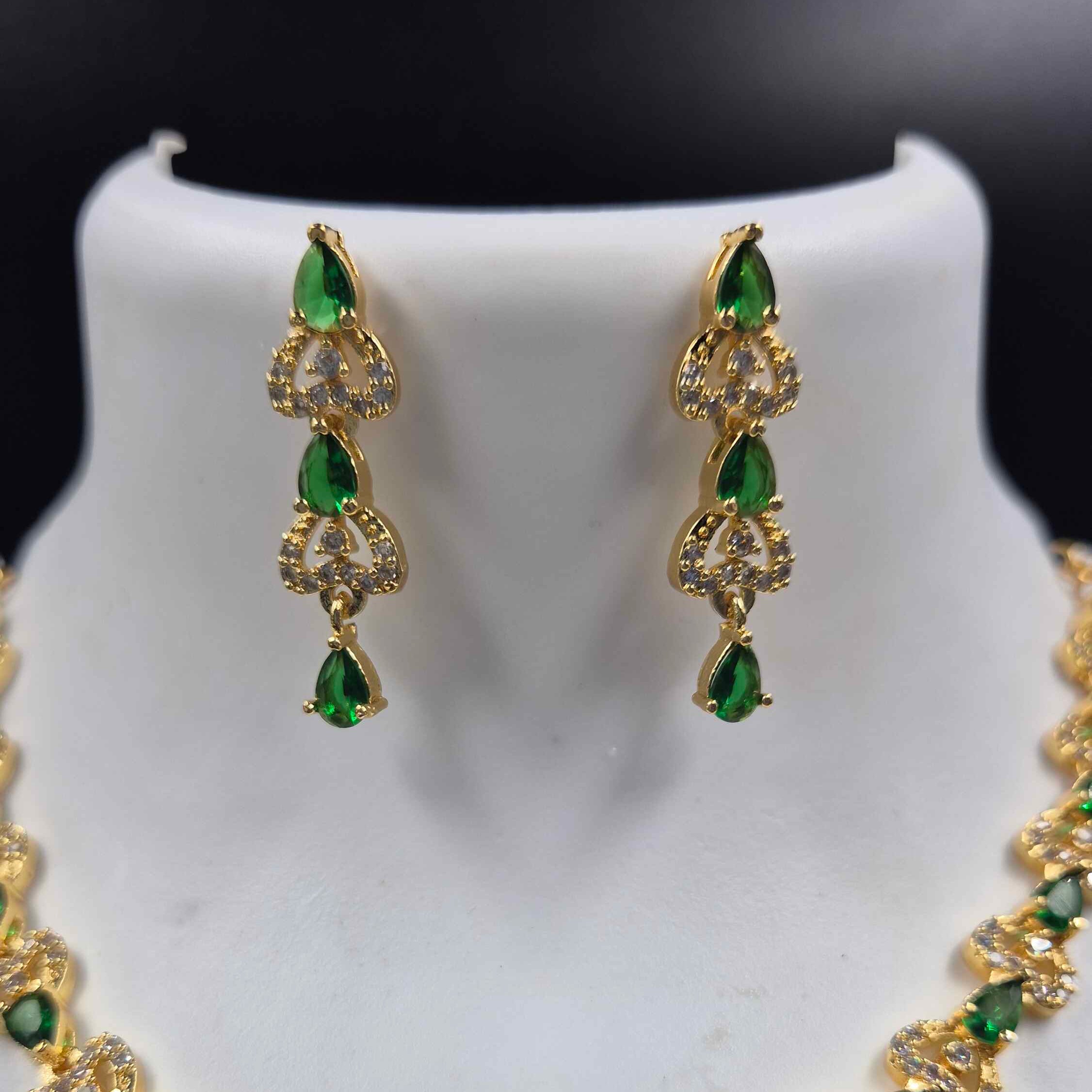 Green Stone Gold Necklace Set with Matching Earrings | Jeys Jewels